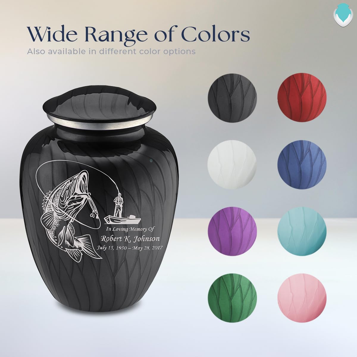 Personalized Fishing Cremation Urn for Ashes - Large Pearl Black Funeral Urn for Men & Women with Double Side Engraving - Holds 200 lbs - Perfect for Memorial Services & Home Display