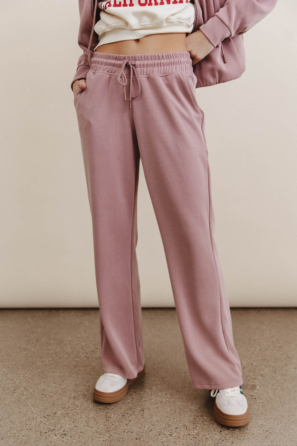 Women's Mauve Wide Leg Pants for Yoga & Lounge - High Waisted Comfortable Balance Trousers for Workout, Travel & Casual Wear