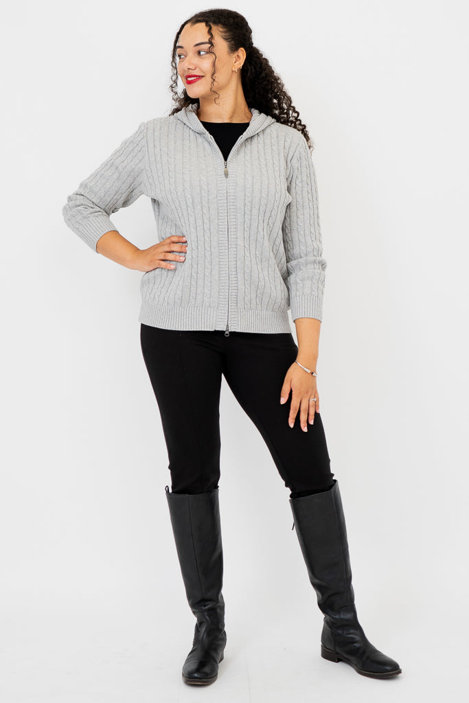 Elsie Sweater - Women's Silver Cotton Knit Pullover for Fall & Winter | Cozy Casual Wear for Office, Dating & Weekend Outings