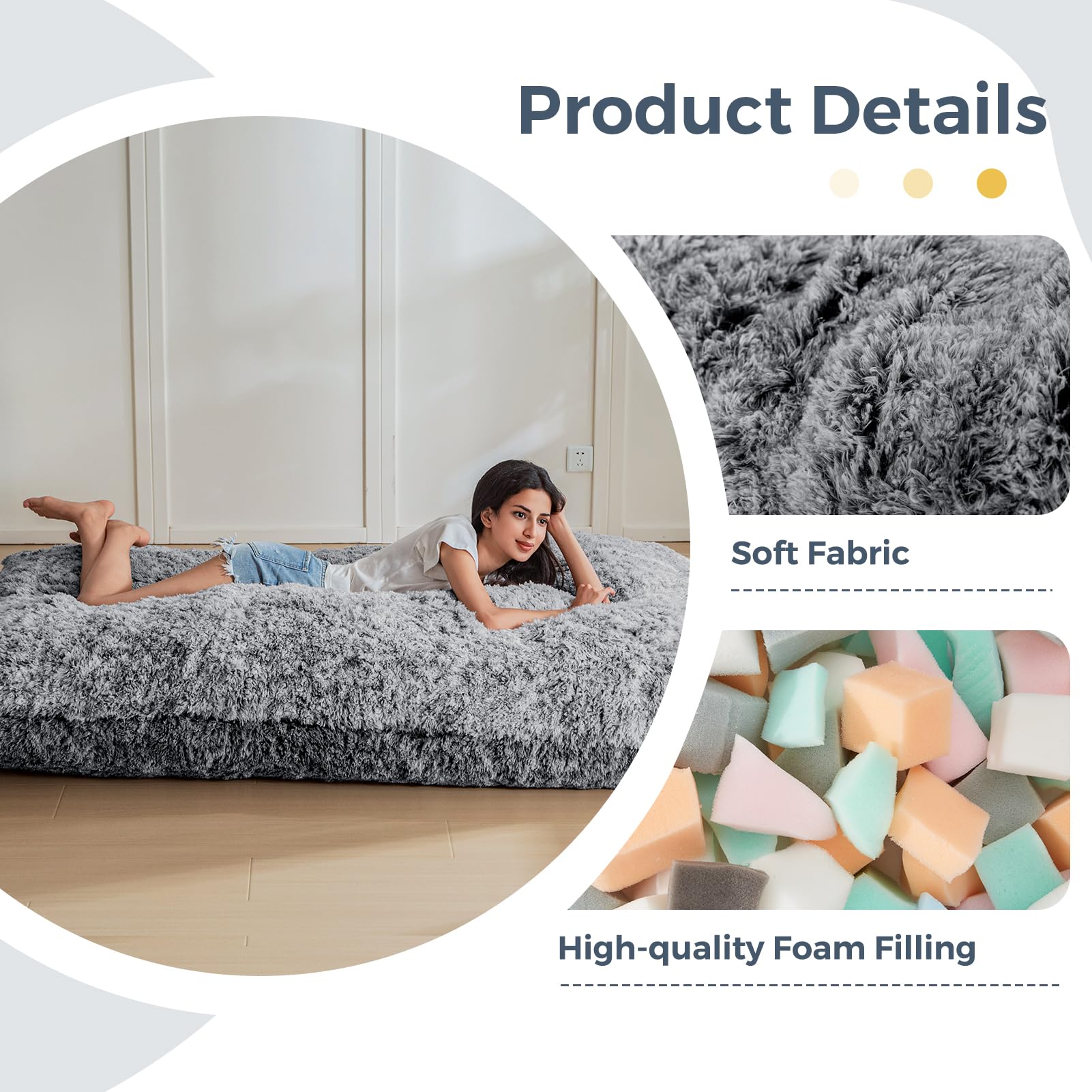 MAXYOYO 3-in-1 Convertible Bean Bag Chair - Giant Memory Foam Sofa Bed & Floor Mattress with High Density Support - Black - Perfect for Living Room, Bedroom, Dorm & Game Room Relaxation
