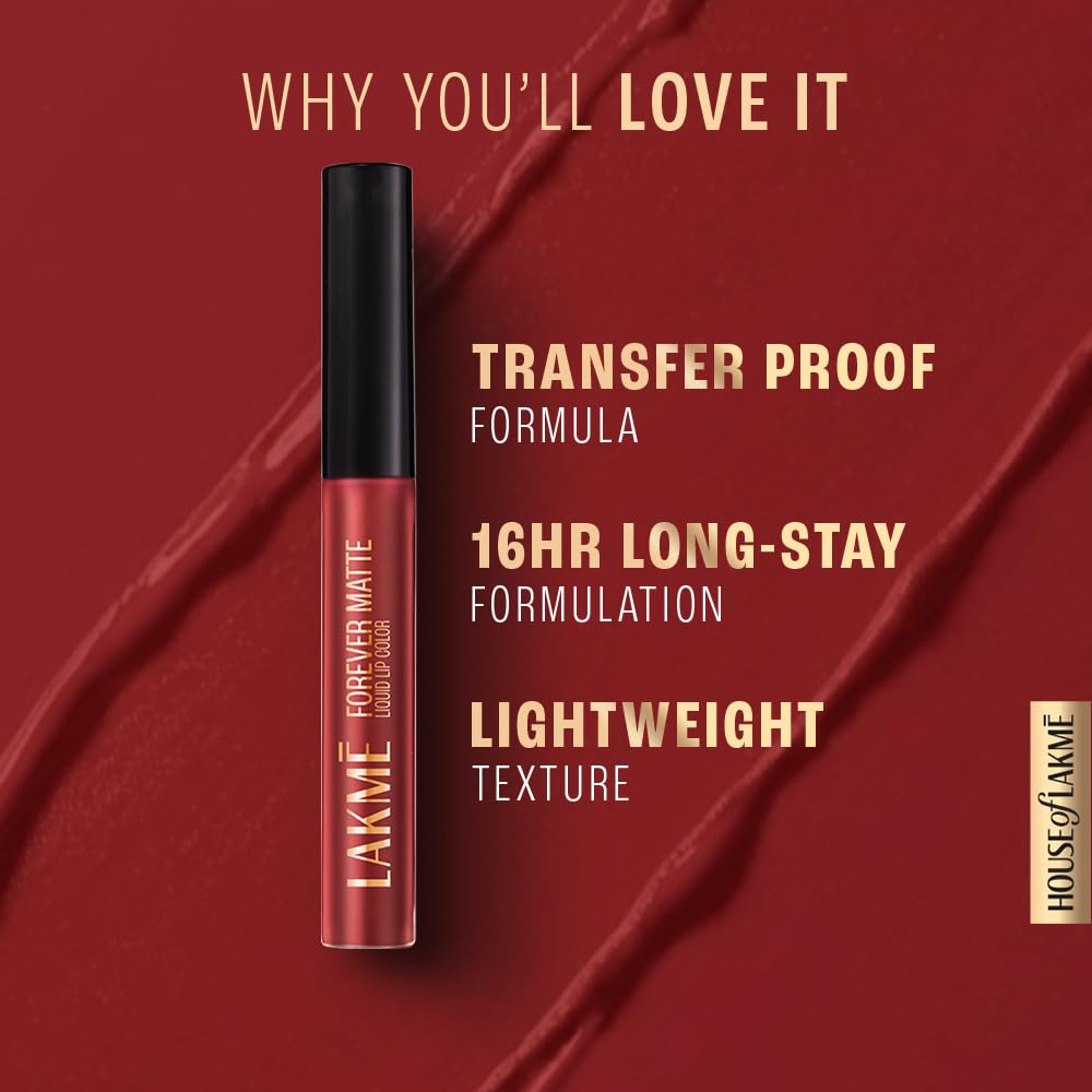 LAKMÉ Forever Matte Liquid Lipstick - Long Lasting Pink Venus Shade, 5.6ml | Vegan & Cruelty-Free Liquid Lip Color for Day & Night Wear, Parties & Special Occasions