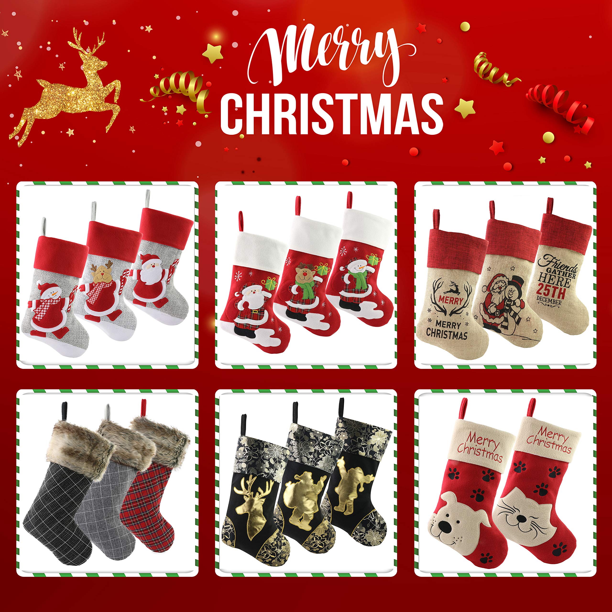 WEWILL 18 Inch DIY Christmas Stockings - Personalized Xmas Stocking Kit for Kids, Family & Friends - Creative Holiday Gift Bag with Santa, Snowman, Reindeer & Penguin Designs - Perfect for Home Decor, Christmas Parties & Festive Family Activities (Set of 3)
