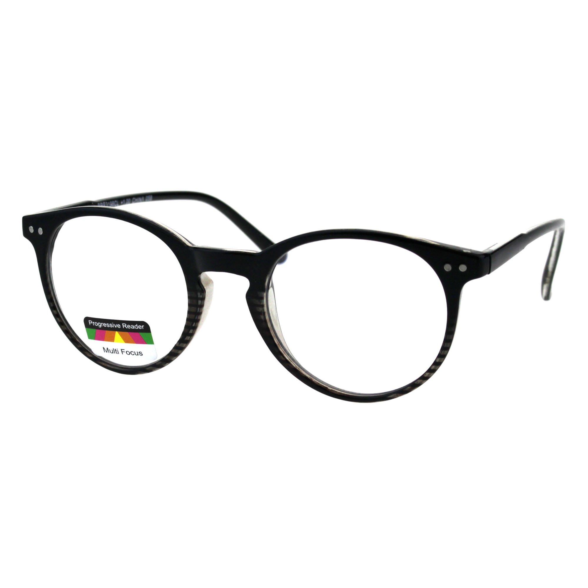 Progressive Reading Glasses with 3 Power Levels - Round Keyhole Design for Multi-Focus Reading | Perfect for Books, Computers & Crafts