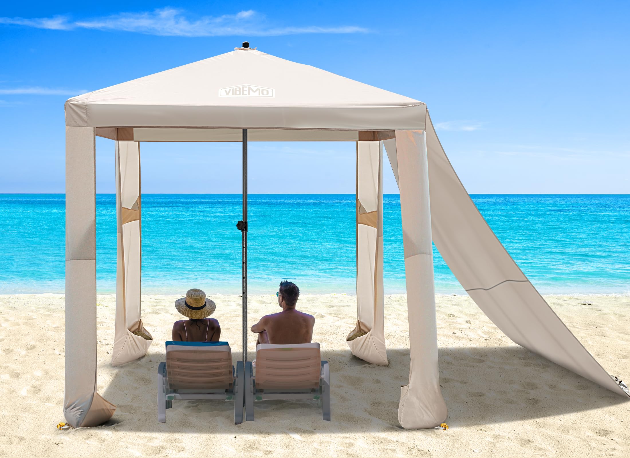 6.2' x 6' Portable Beach Cabana with Side Wall - UPF 50+ UV Protection & Waterproof Canopy - 4 Adjustable Height Settings - Easy Setup Cool Cabana Tent for Beach, Poolside, Backyard & Outdoor Patio Shelter