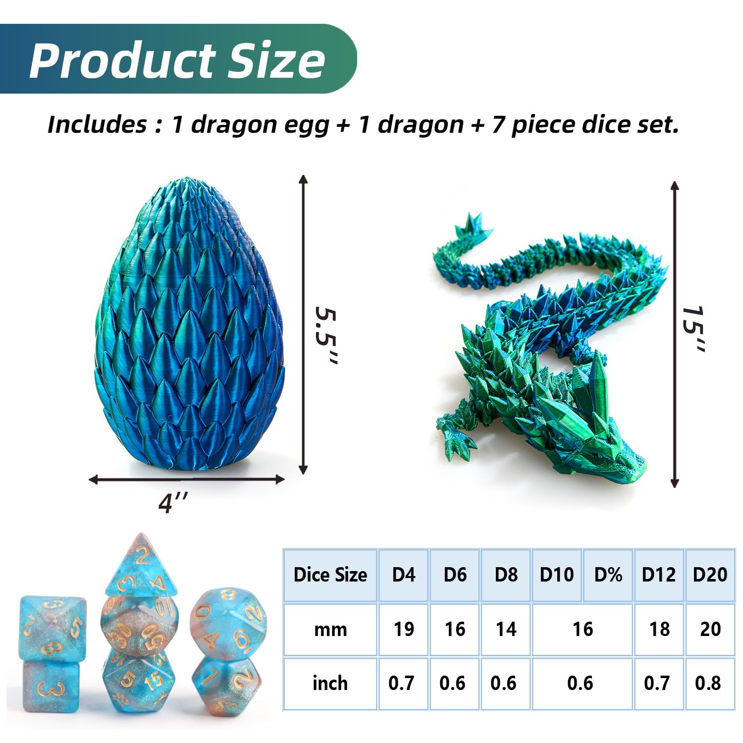 Premium 7-Piece DND Dice Set with 3D Printed Dragon Egg - Fidget Toys for Stress Relief & RPG Gaming Accessories - Perfect Gift for DND, MTG & Tabletop Role-Playing Games - Includes Gift Box for Gamer Enthusiasts