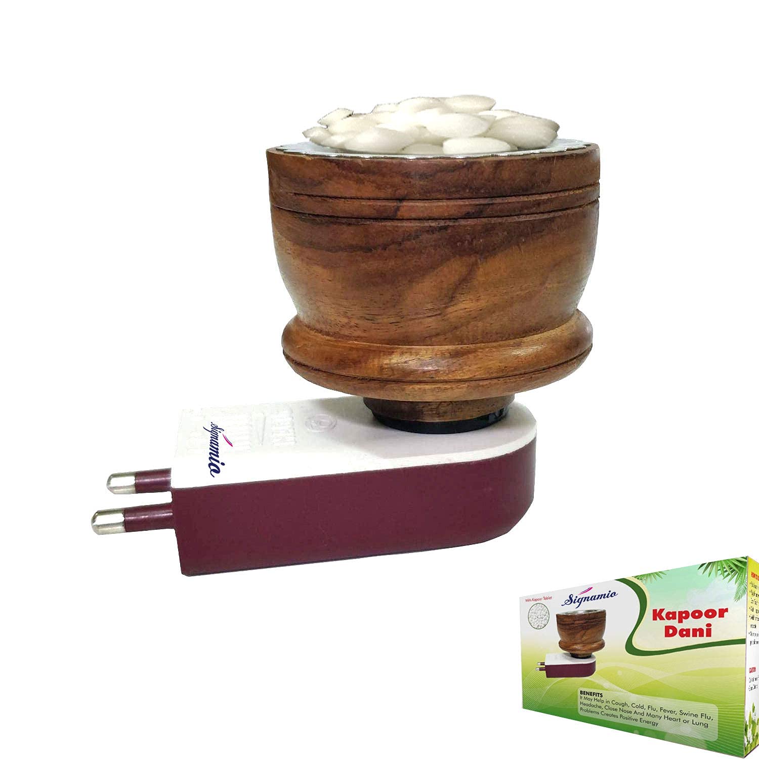 Premium SIGNAMIO® Kapoor Kapur Dani Camphor Karpuram Bakhoor Oud Aroma Oil Diffuser & Incense Burner - Sheesham Wood Electric Stand for Home Fragrance, Room Freshener, Meditation & Yoga Space | DN-1 Model