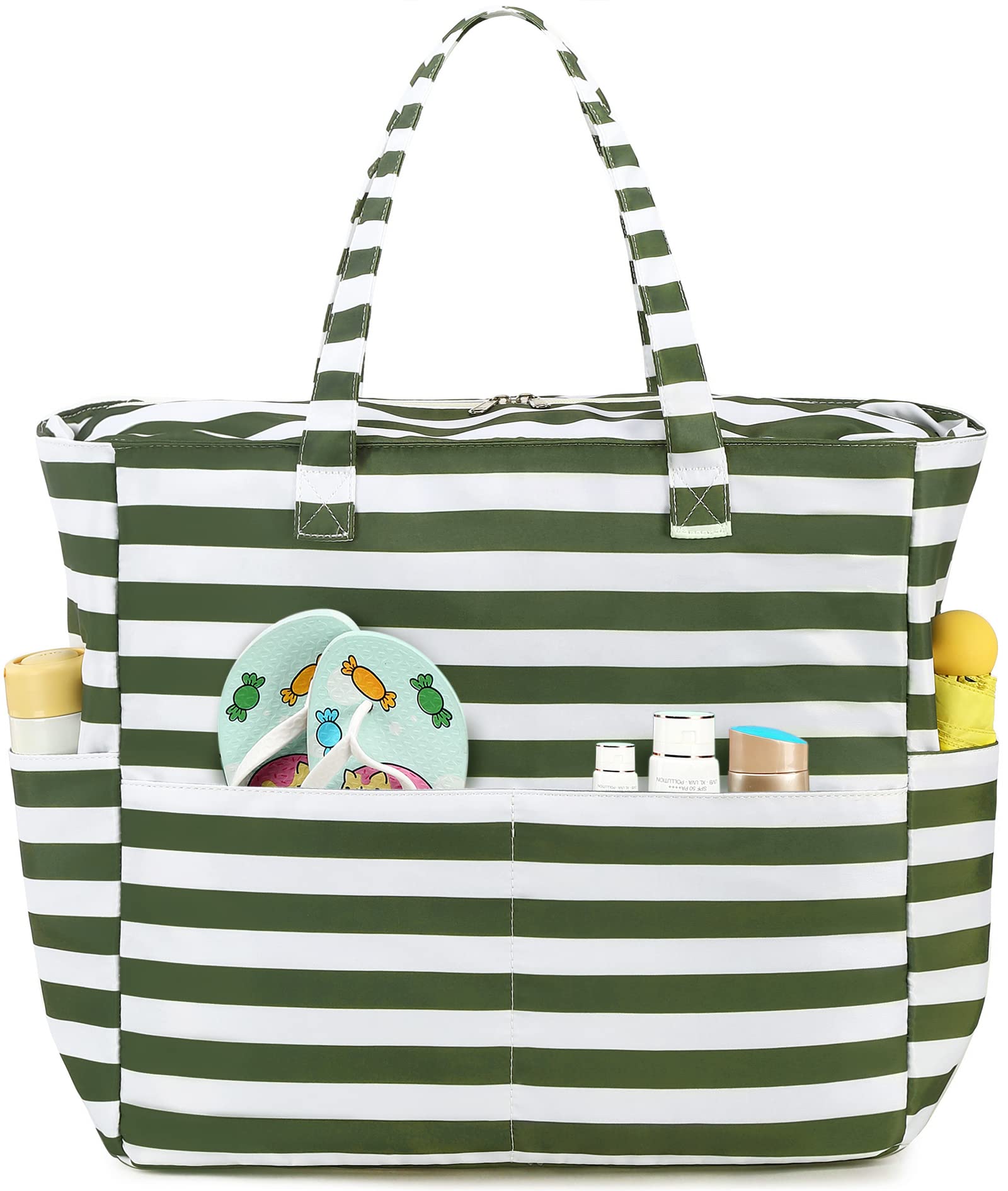 LEDAOU Large Waterproof Beach Tote Bag for Women - Sandproof Zipper Tote with Wet Pocket - Perfect for Pool, Gym, Grocery, Travel & Beach Day Essentials