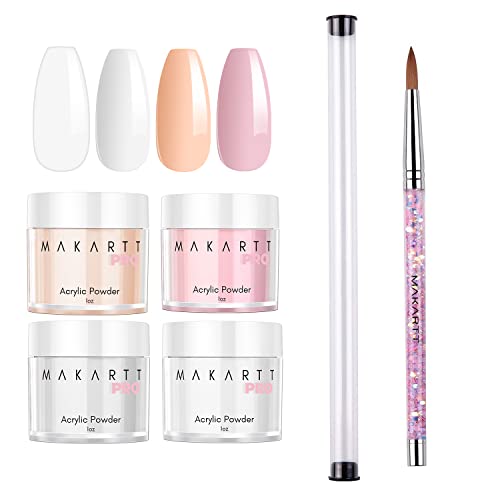 Makartt Professional Acrylic Nail Powder Kit - 4 Colors Set with Size 12 Nail Brush for Acrylic Nails | Salon Quality Nail Extension Supplies | Perfect for DIY Manicures & Professional Nail Art
