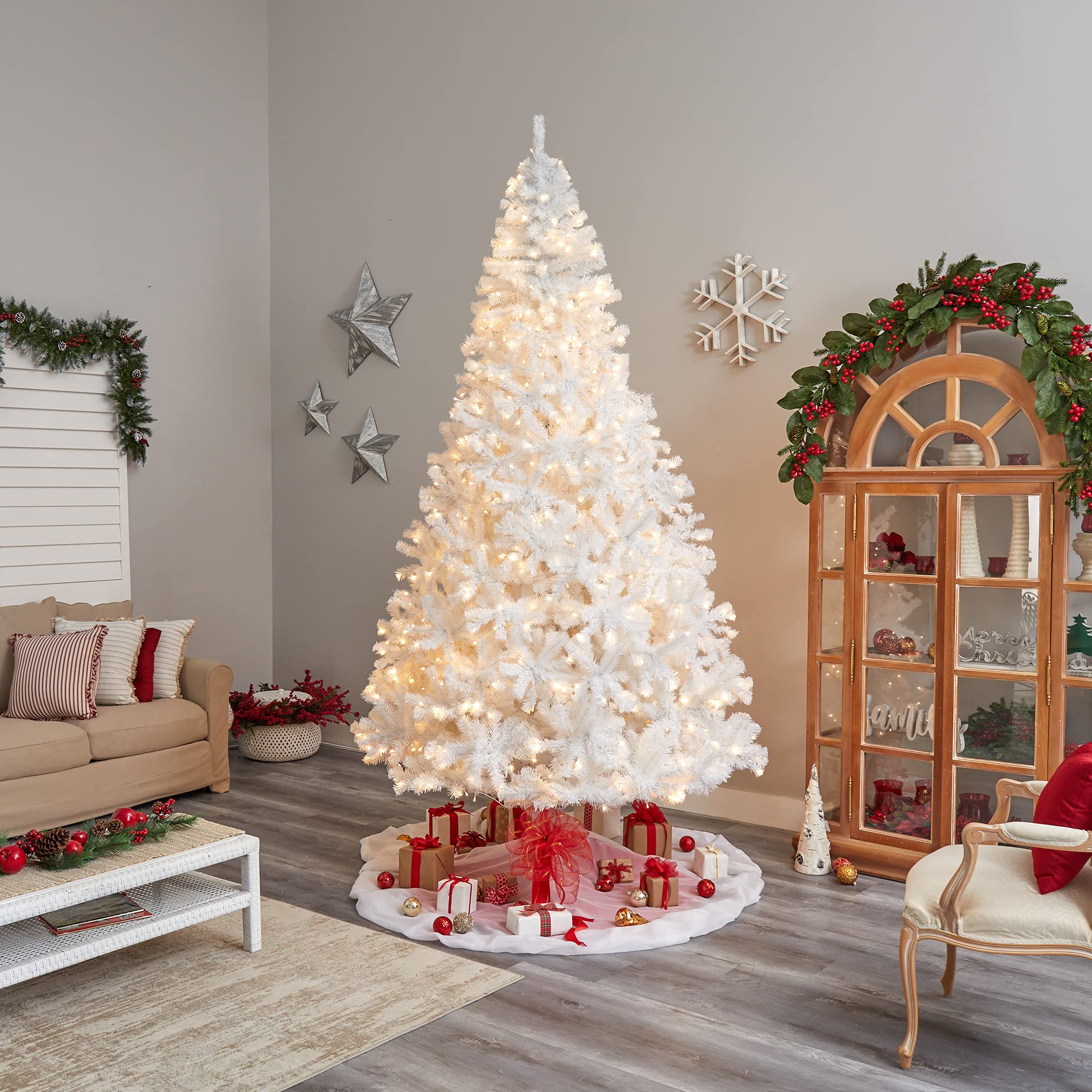 Nearly Natural 10ft Pre-Lit Artificial Christmas Tree with 2200 Bendable Branches & 800 Warm White LED Lights - Metal Stand for Stability | Perfect for Living Room, Office & Holiday Decorations