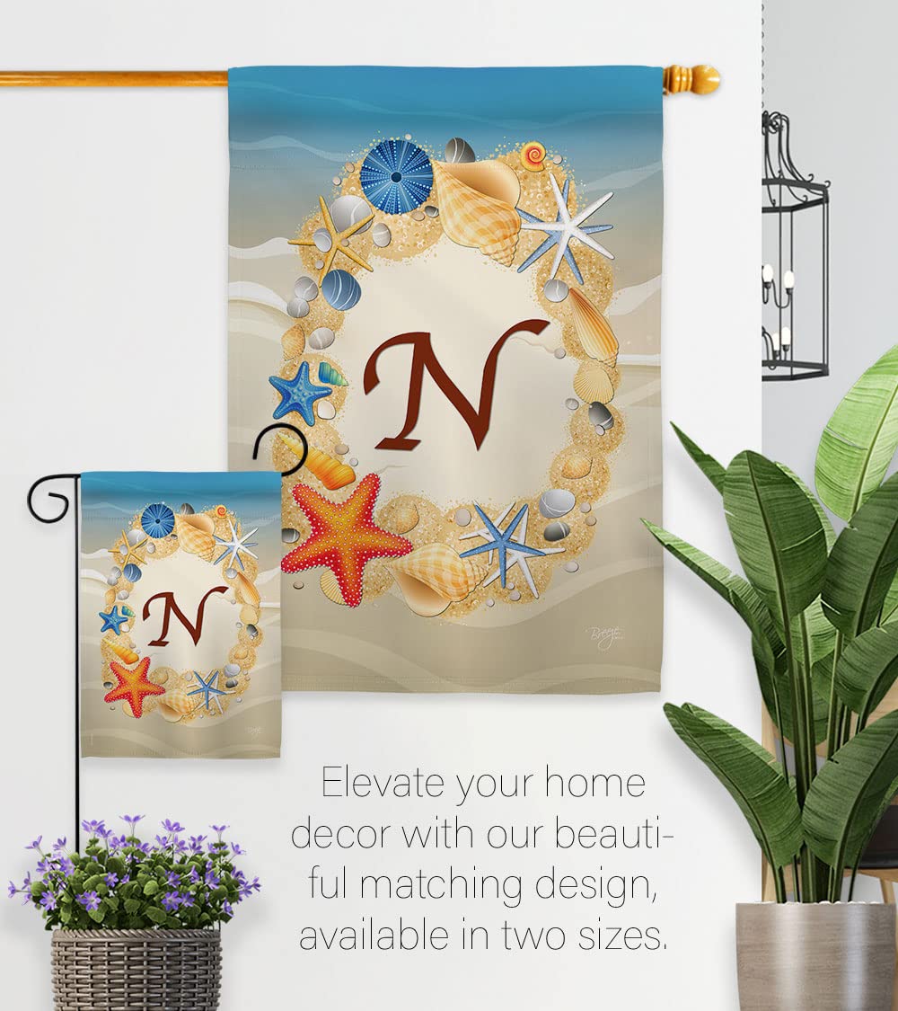 Summer N Initial Coastal Beach House Flag Set - 28x40in for Outdoor Decor