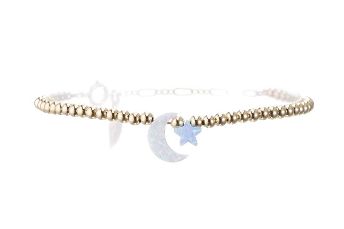Moon and Star Gold Bead Anklet Bracelet - Dainty Gold Ankle Chain for Women - Perfect for Beach, Boho Style & Summer Outfits
