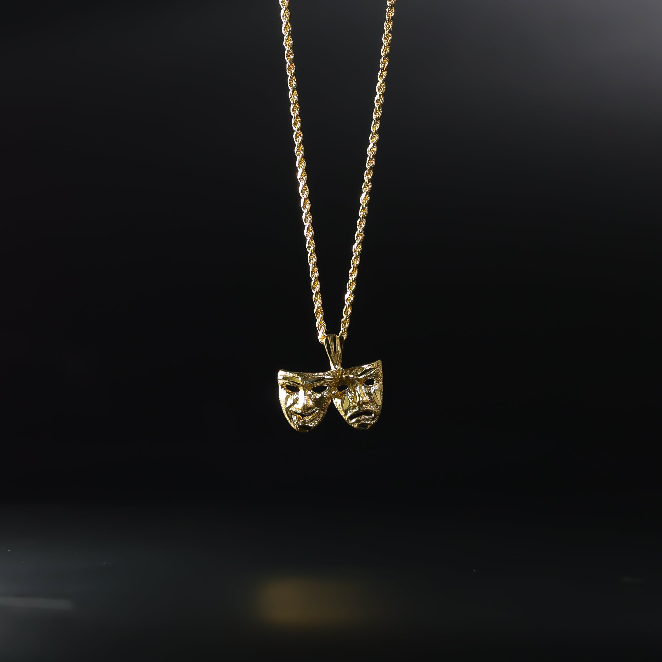 Gold Comedy & Tragedy Mask Pendant Necklace - Model 1799 - Perfect for Theater Lovers, Drama Students & Shakespeare Enthusiasts