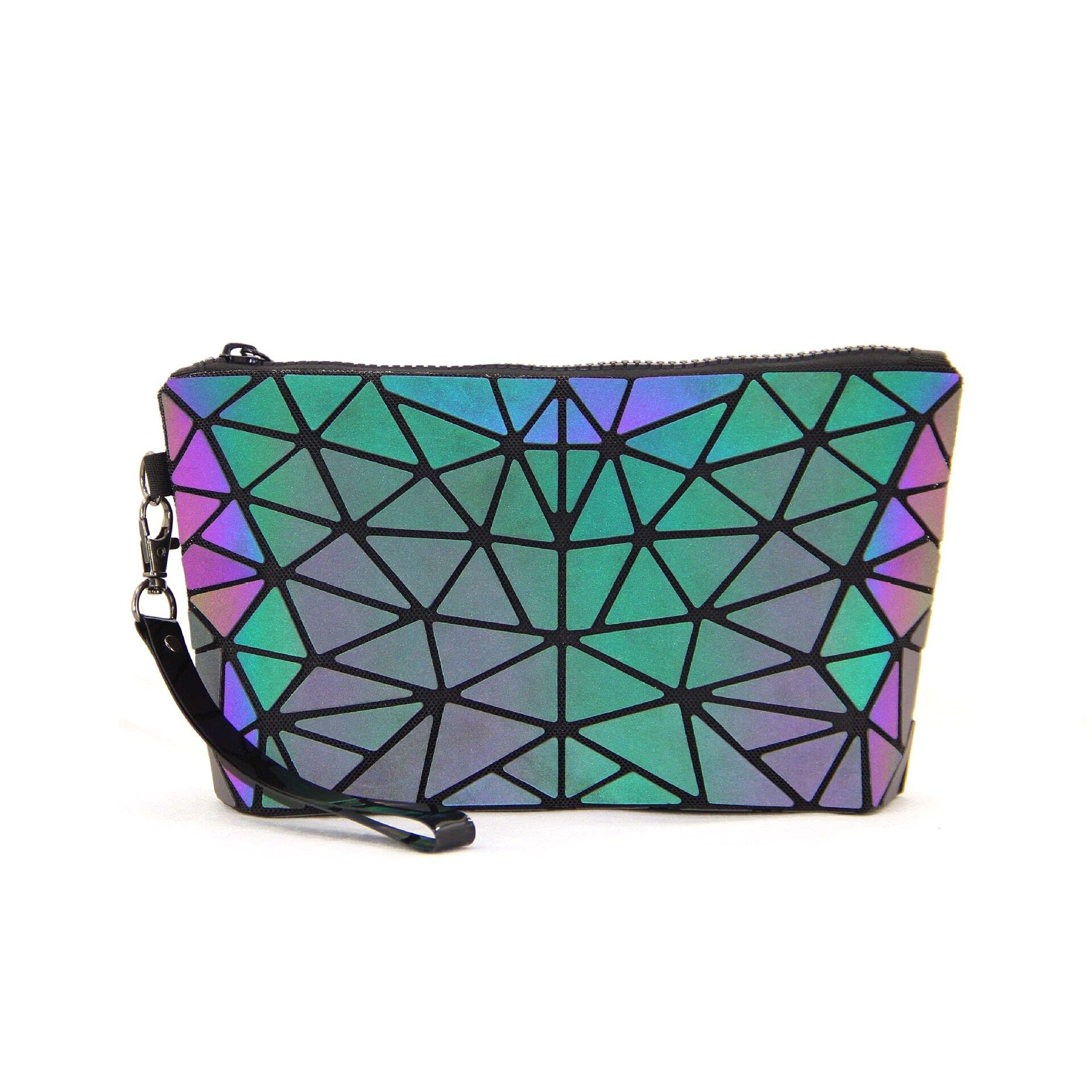 Boshihho Geometric Luminous Foldable Handbag - Fashion Wristlet Cosmetic Makeup Bag & Portable Toiletry Organizer for Women | Perfect for Travel, Gym, and Daily Essentials Storage