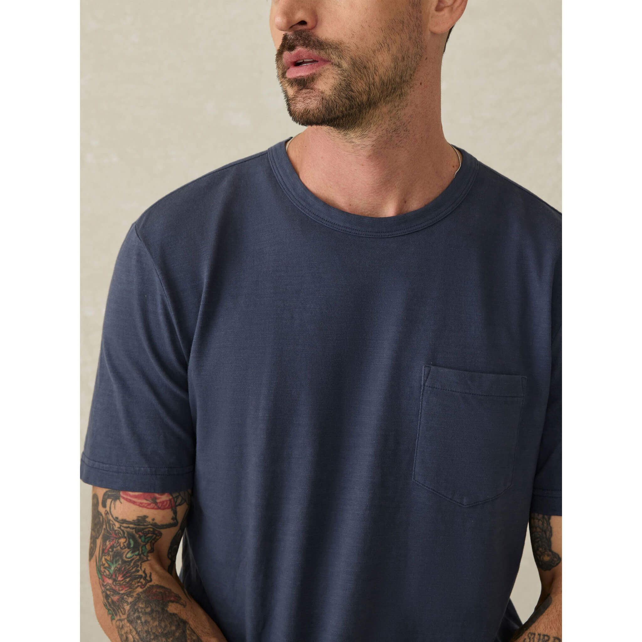 Faherty Sunwashed Pocket T-Shirt for Men | Soft Cotton Crewneck Tee | Casual & Beach Wear | Dune Navy Color | Perfect for Summer Outfits and Relaxing Weekends