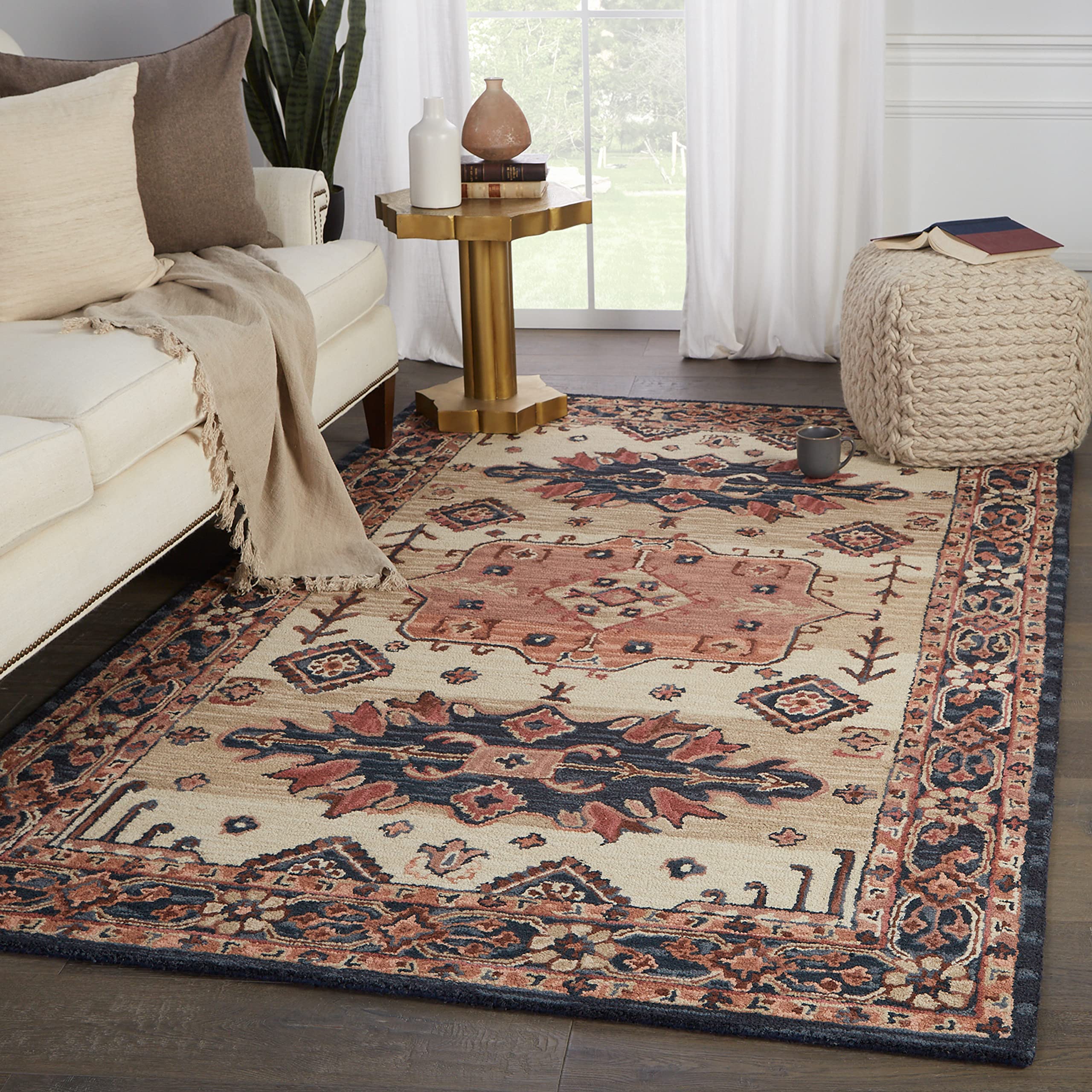 Jaipur Living Washable 5x8 Area Rug - Boho Chic Pink & Dark Blue Modern Rug | Perfect for Living Room, Bedroom & Dorm Decor
