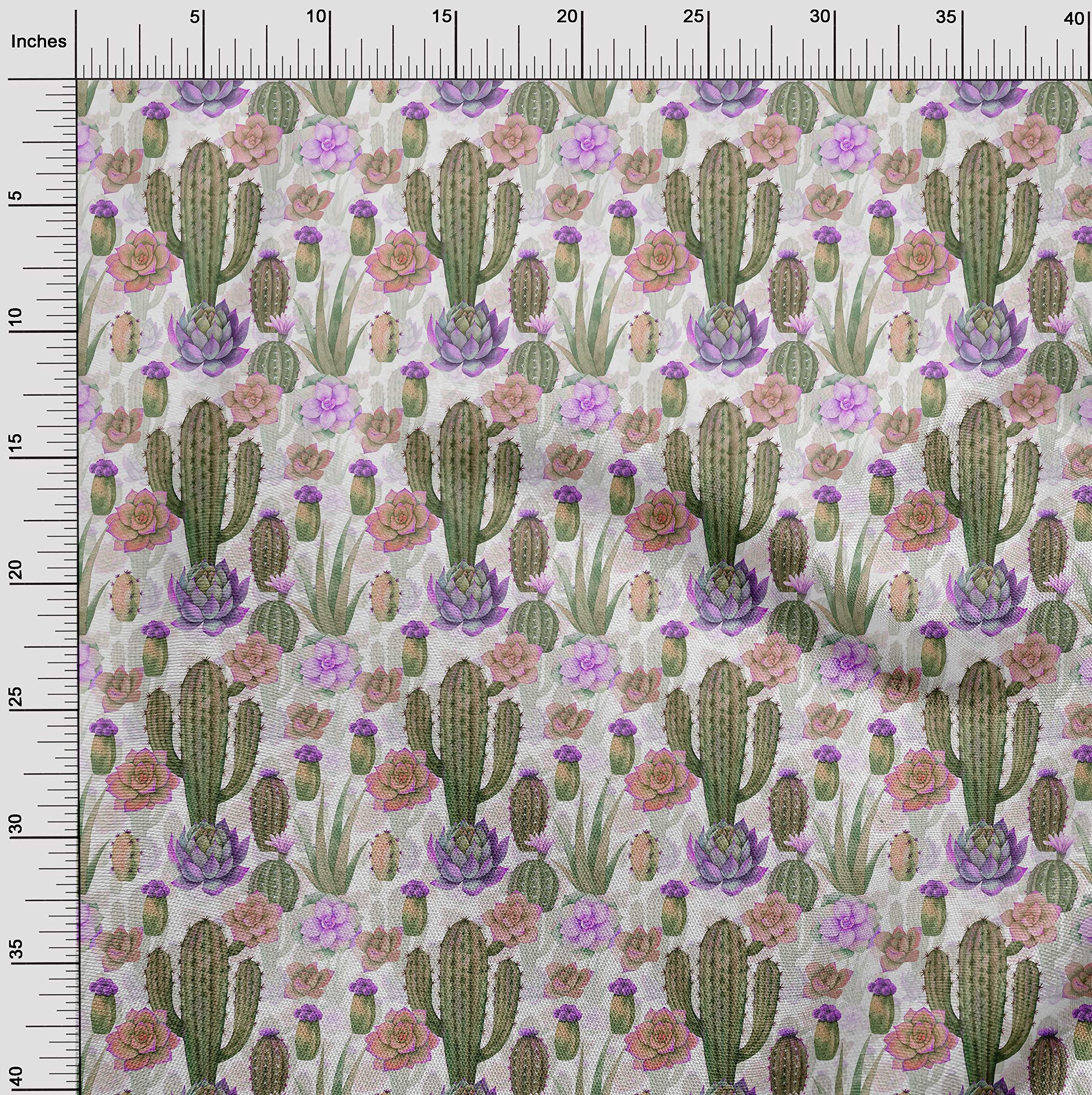 oneOone Rayon Purple Cactus Print Fabric - 56 Inch Wide for DIY Clothing, Sewing & Crafts | Soft, Durable Material for Dresses, Quilts & Home Decor Projects