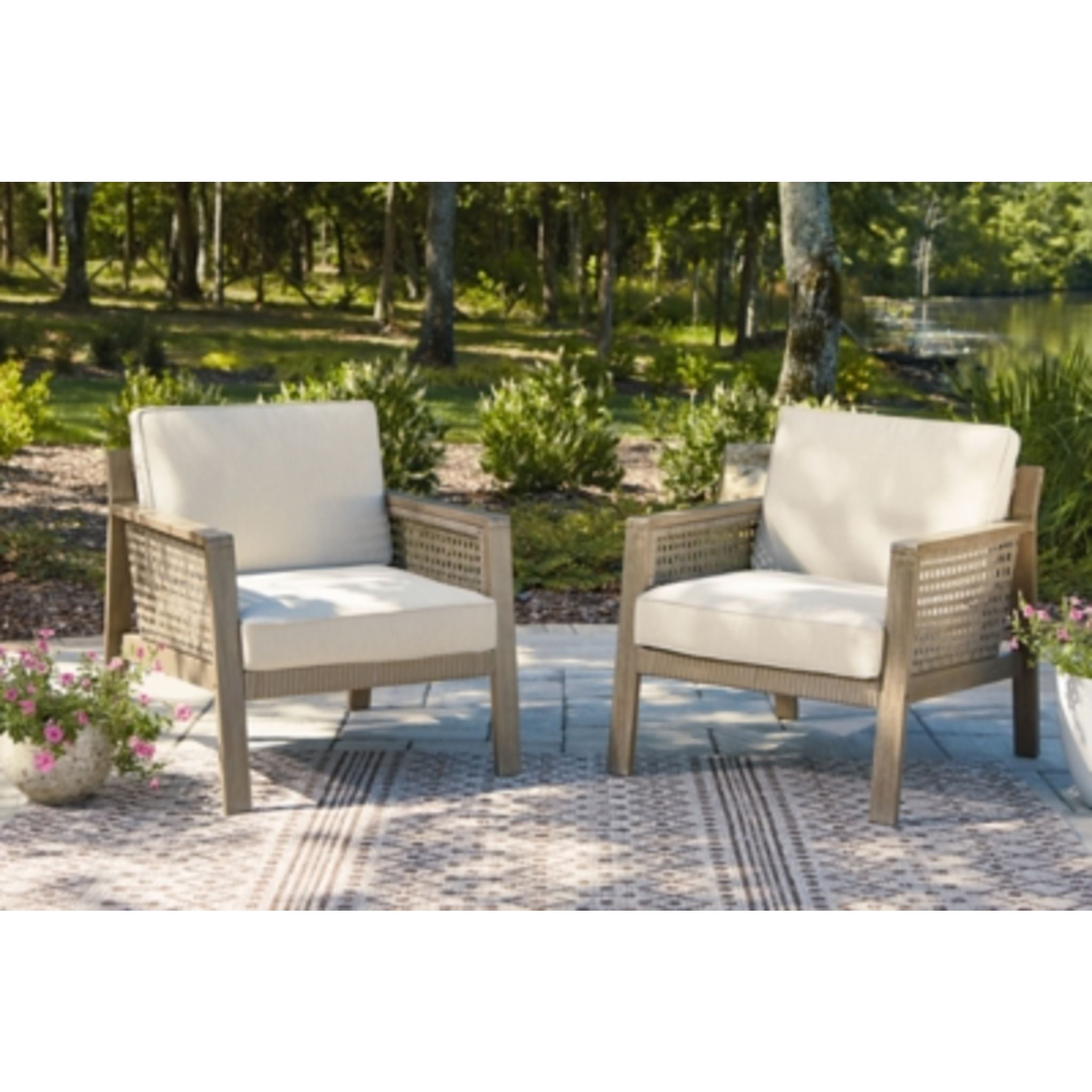 Premium Brown Barn Cove Outdoor Lounge Chairs with Cushions (Set of 2) - Patio, Poolside & Backyard Relaxation for Garden, Deck or Porch
