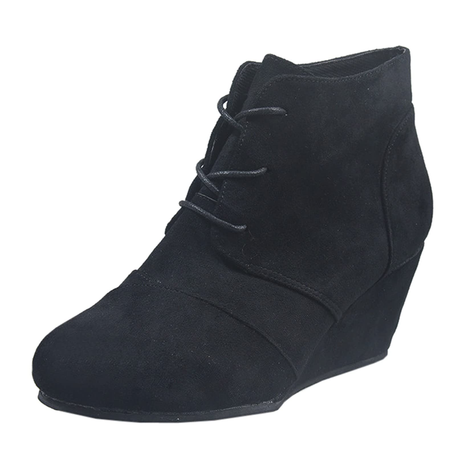 Women's Retro Lace-Up Booties with Round Toe - Warm Wedge Heel & Solid Sole for Casual Wear, Office, and Fall Fashion