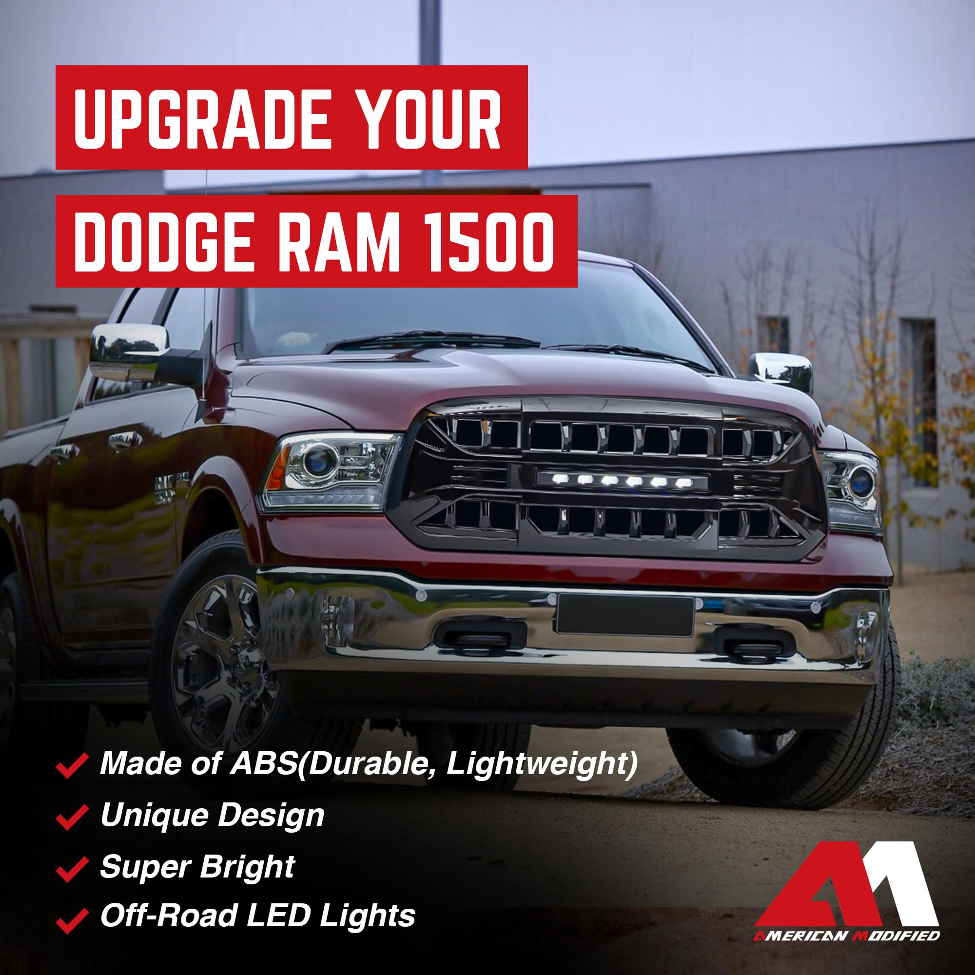 2013-2023 Dodge Ram 1500 & Ram 1500 Classic Off-Road LED Grille - Glossy Black Armor Grille for Enhanced Protection & Style | Perfect for Truck Enthusiasts & Off-Road Adventures