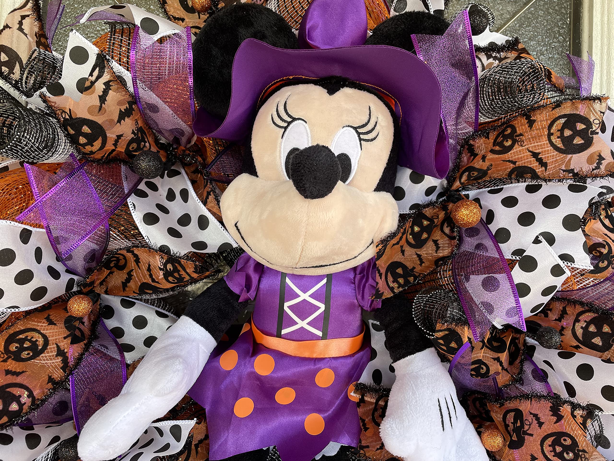 Minnie Mouse Halloween Wreath - Plush Disney Witch Decor for Front Door, Birthday & Anniversary Gift - Perfect for Halloween Party, Home & Door Decoration