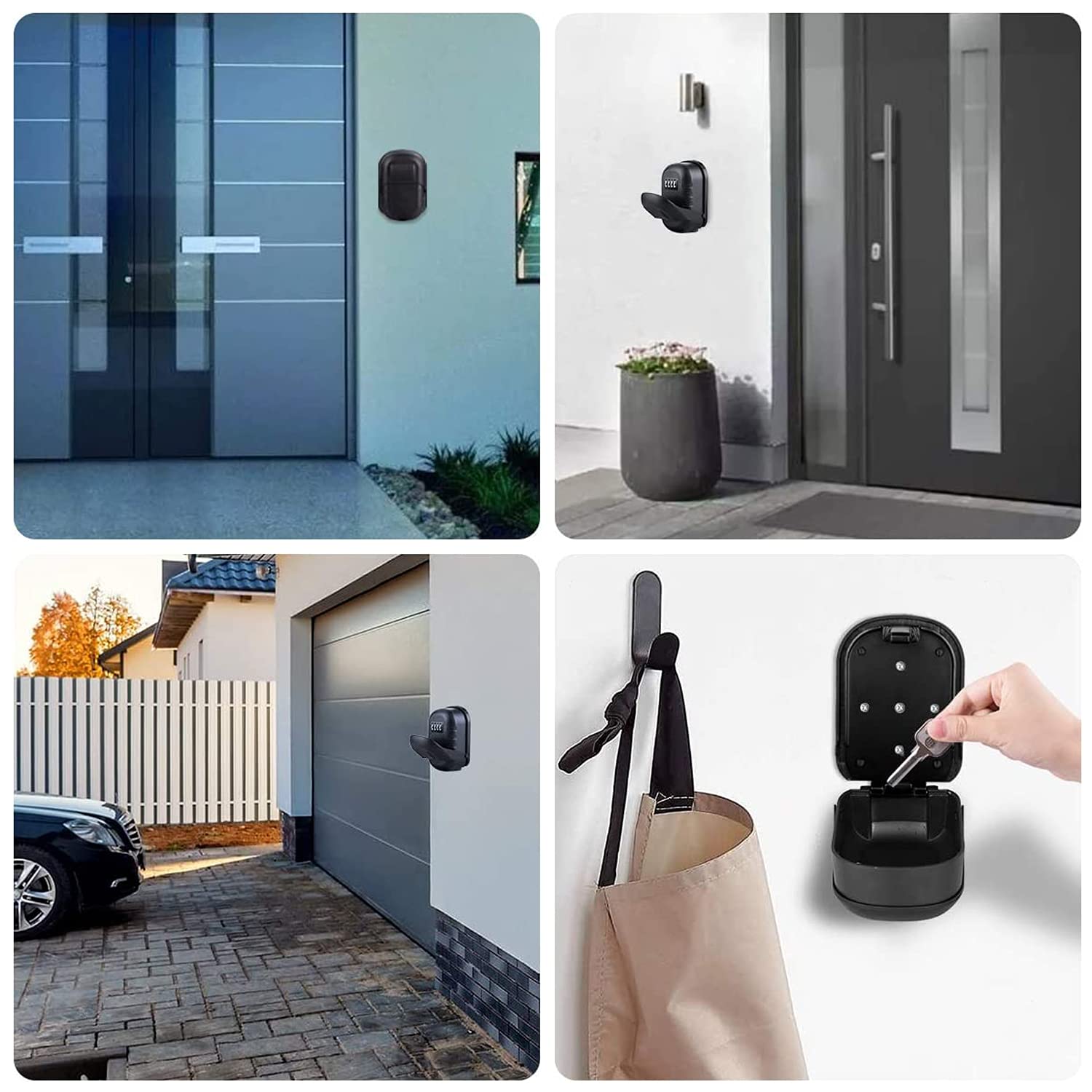 Secure Outdoor Key Lock Box - 4 Digit Resettable Combination Key Safe with Waterproof Cover & Mounting Kit | Wall Mounted House Key Storage for Vacation Homes, Rental Properties & Emergency Access (Black)