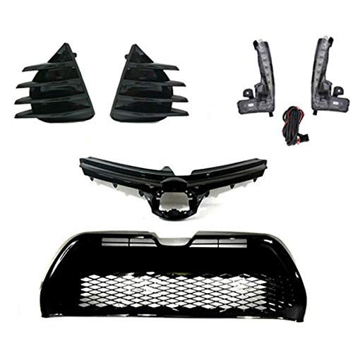 AutoModed Gloss Black ABS Front Upper Lower Grille LED Fog Lights & Covers with LED Daytime Running Lights - Compatible with 2017-2019 Toyota Corolla SE XSE Sedan | Upgrade Your Car's Style & Visibility for Night Driving and Bad Weather Conditions