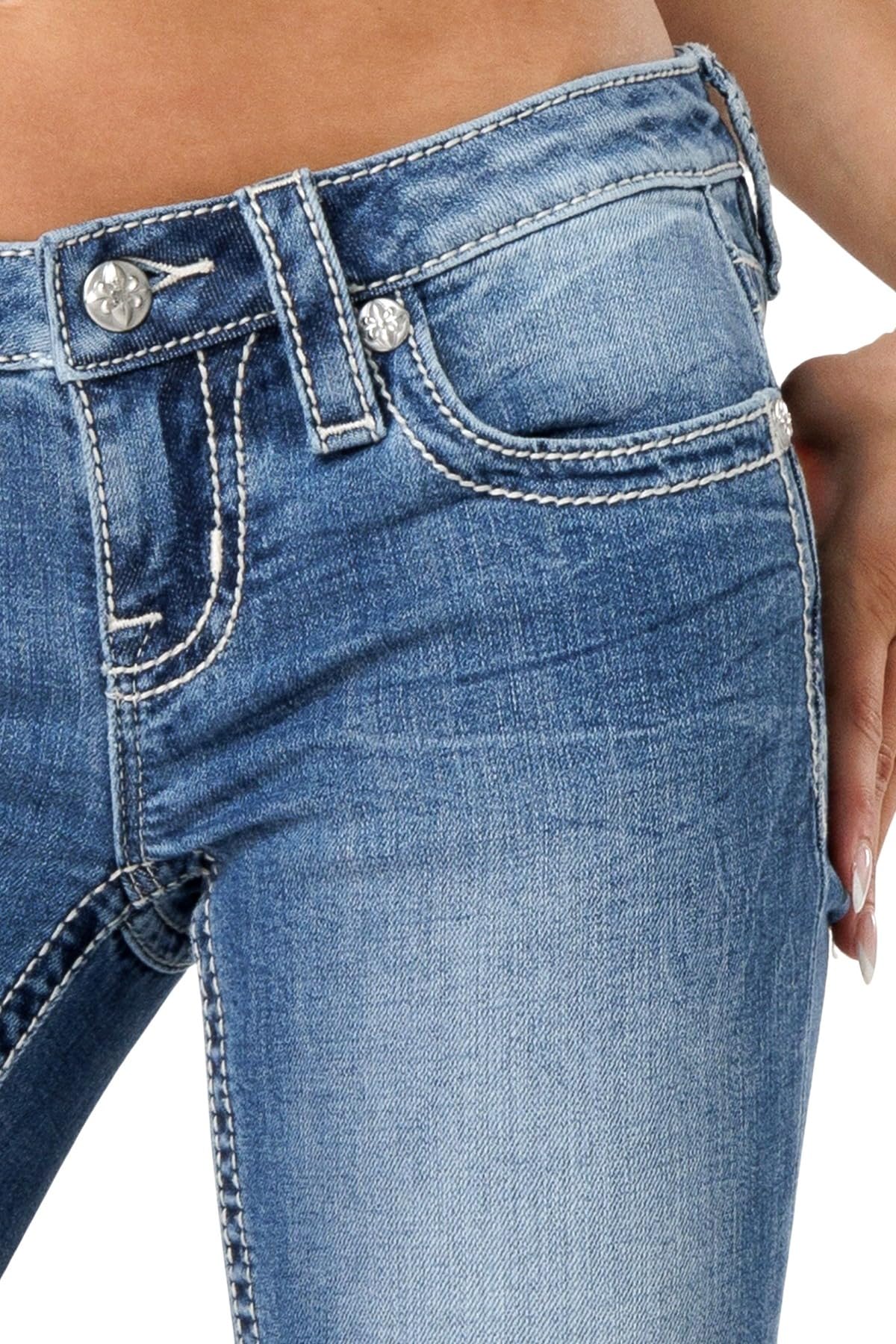 Miss Me Women's Divine Soaring Low-Rise Skinny Jeans - Stretch Denim Pants for Casual Wear & Night Out | Comfortable Slim Fit Jeans for Women