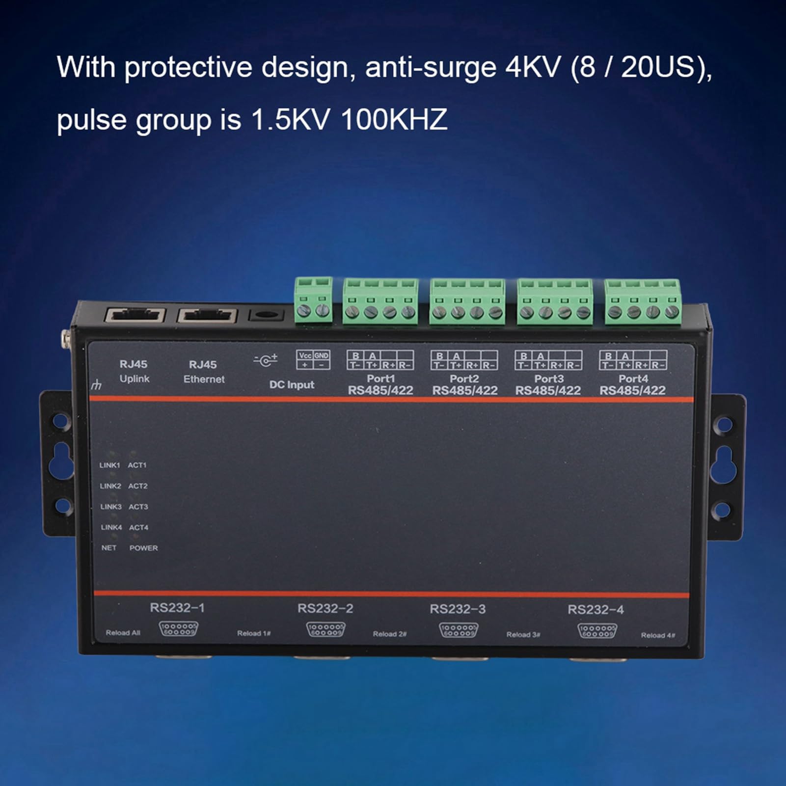 XTevu 4-Port Serial to Ethernet Converter - Industrial RS485/422 to TCP/IP Adapter with 5-36V Power for PLC, CNC, and Factory Automation - Perfect for Remote Device Management and Industrial Control Systems