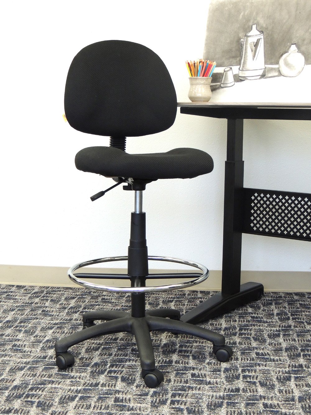 Ergonomic Drafting Chair Without Arms - Black Adjustable Office Chair for Architects, Designers & Artists - Perfect for Home Office, Studio & Workspace