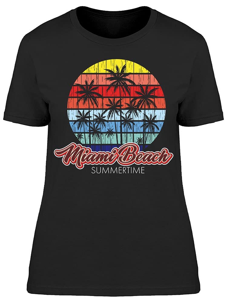 Women's Miami Beach Summertime T-Shirt - Casual Summer Tee for Beach Vacations, Pool Parties & Outdoor Adventures