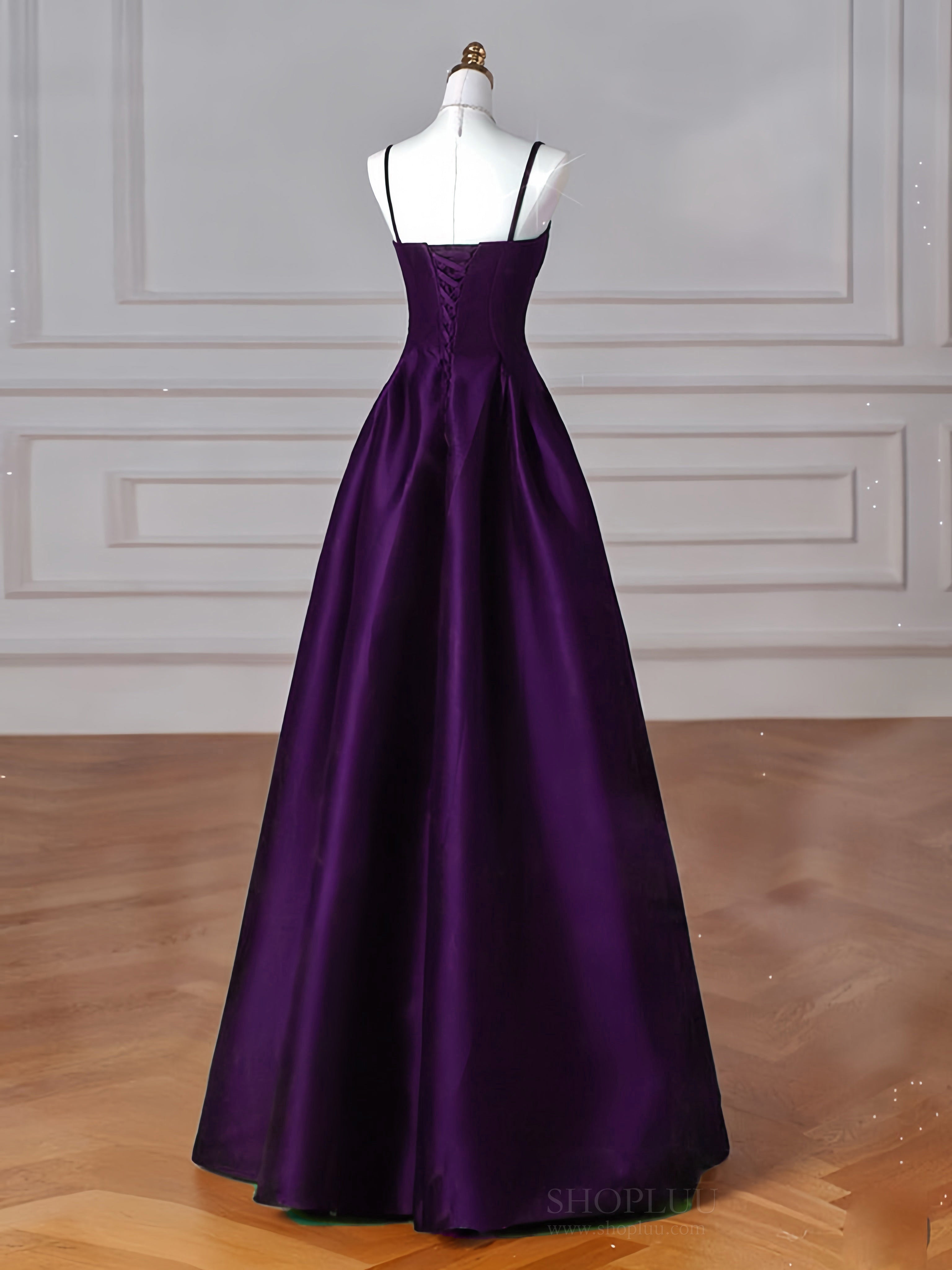 Elegant Dark Purple Satin A-Line Long Prom Dress - Formal Evening Gown for Homecoming, Ball, and Special Occasions