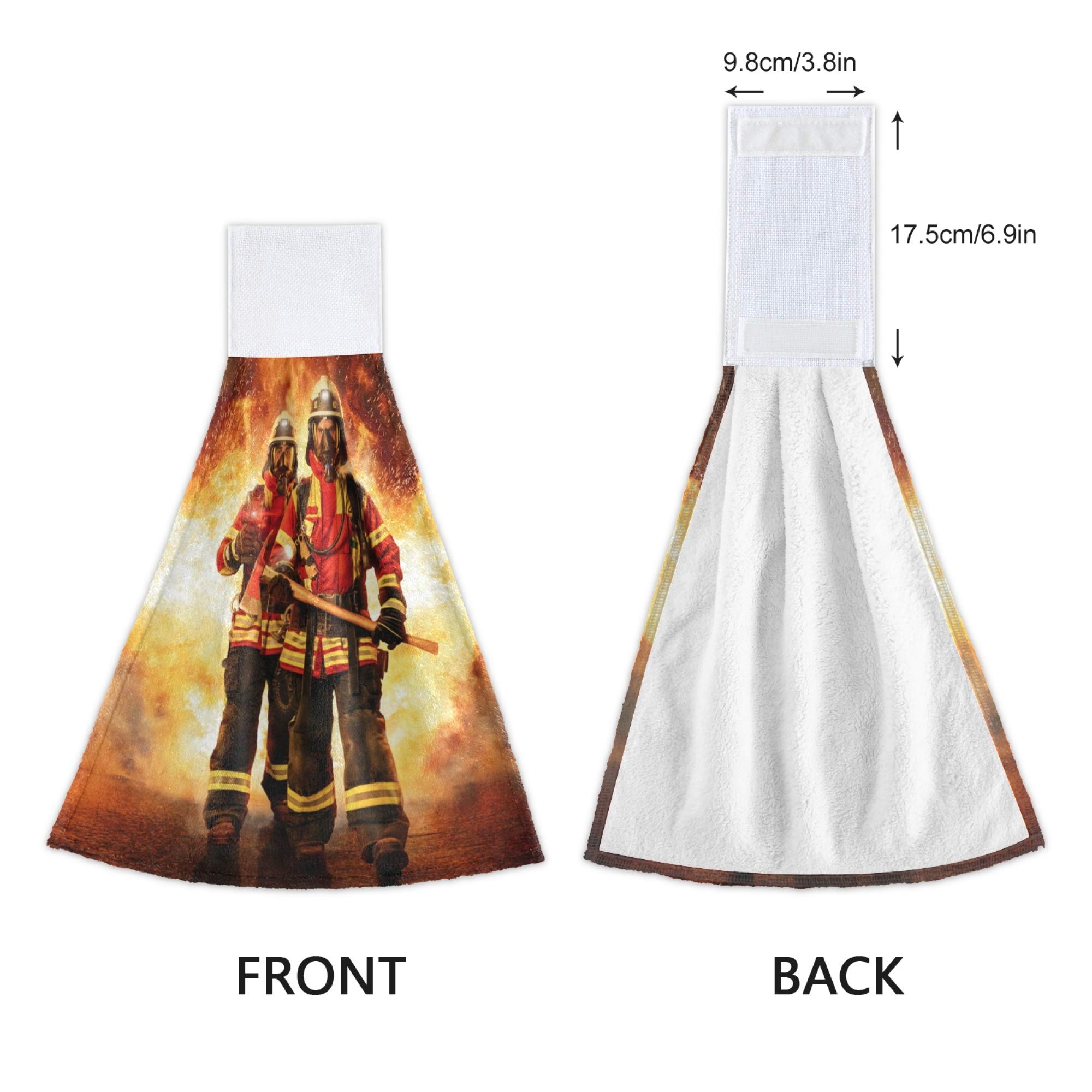 Firefighter Fireman Flame Sparkle Kitchen Hand Towels - Set of 2 Absorbent Hanging Towels with Hook & Loop for Bathroom, Kitchen, and Camping Use