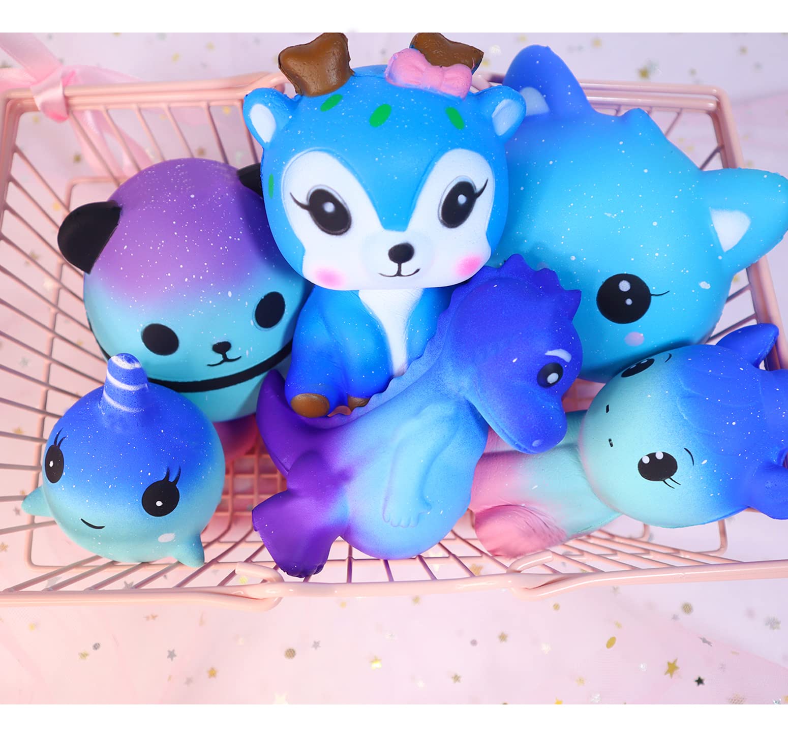 Slow Rising Galaxy Squishy Toys Set - 6 Pack Soft Kawaii Stress Relief Squishies (Cat, Panda, Unicorn, Dinosaur) for Kids & Adults | Fun Sensory Fidget Toys for Anxiety Relief, Classroom Rewards & Relaxation