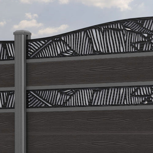 Classic Feather Curved Top Split Screen Fence Panel - Dark Oak Wood Privacy Screen with Aluminum Posts | Perfect for Patio, Deck, Backyard & Garden Partition