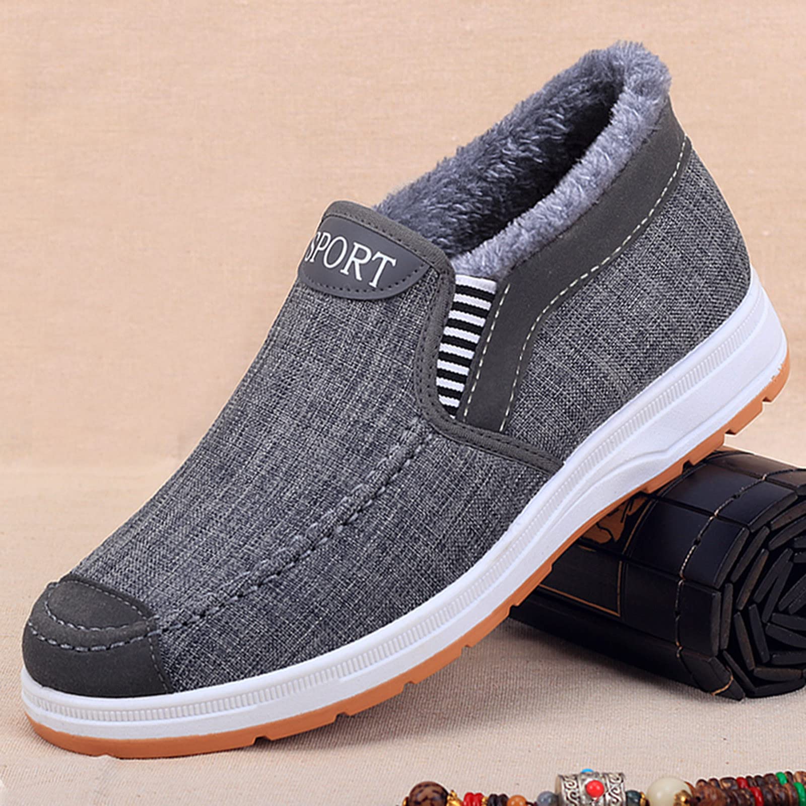 **Men's Waterproof Winter Snow Boots - Size 9, Suede Slip-On Platform Boots for Hiking, Walking & Outdoor Activities - Warm & Comfortable Ankle Boots for Ski Holidays, Snow Trips & Casual Wear**    *(Use Cases: Perfect for snowy adventures, winter hiking, casual outings, and holiday travels.)*