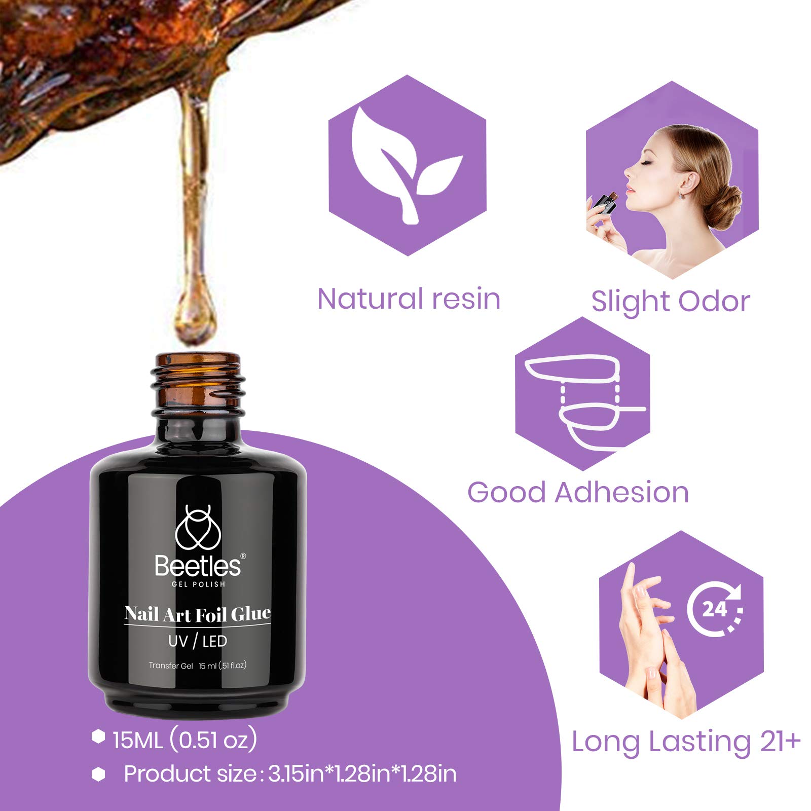 Beetles Nail Foil Glue Gel - 15ML Nail Art Transfer Adhesive for Foil Stickers & Manicure Designs | LED Lamp Required | Perfect for DIY Nail Art & Salon Professional Use