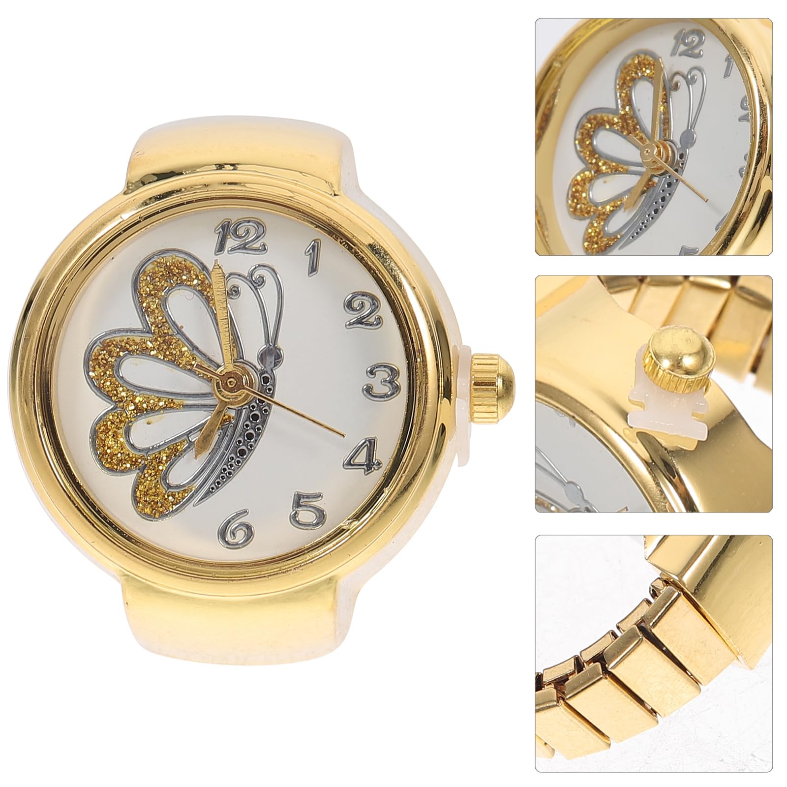 Elegant Gold Butterfly Finger Ring Watch - Vintage Round Quartz Timepiece for Women & Men - Perfect for Weddings, Valentines Day & Special Occasions
