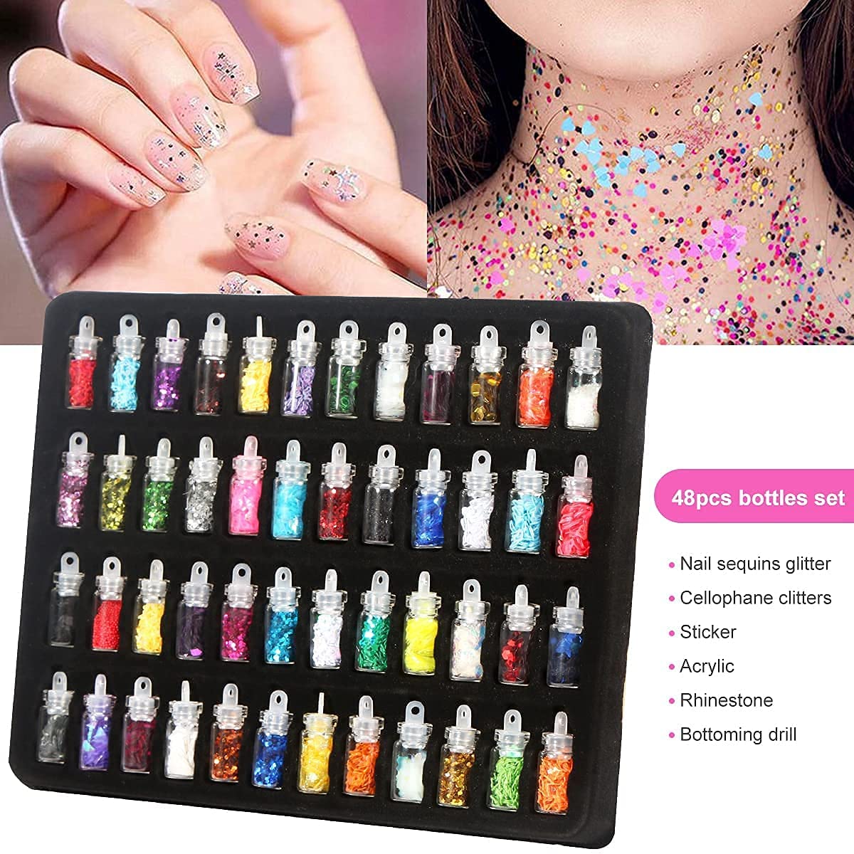 Professional 190-Piece Nail Art Kit with 100 Nails, 15 Brushes, 5 Dotting Tools, 48 Glitter Bottles, 10 Tapes, 2 Glues & 10 Guide Stickers – DIY Manicure Set for Home Salon, Party & Gift Giving