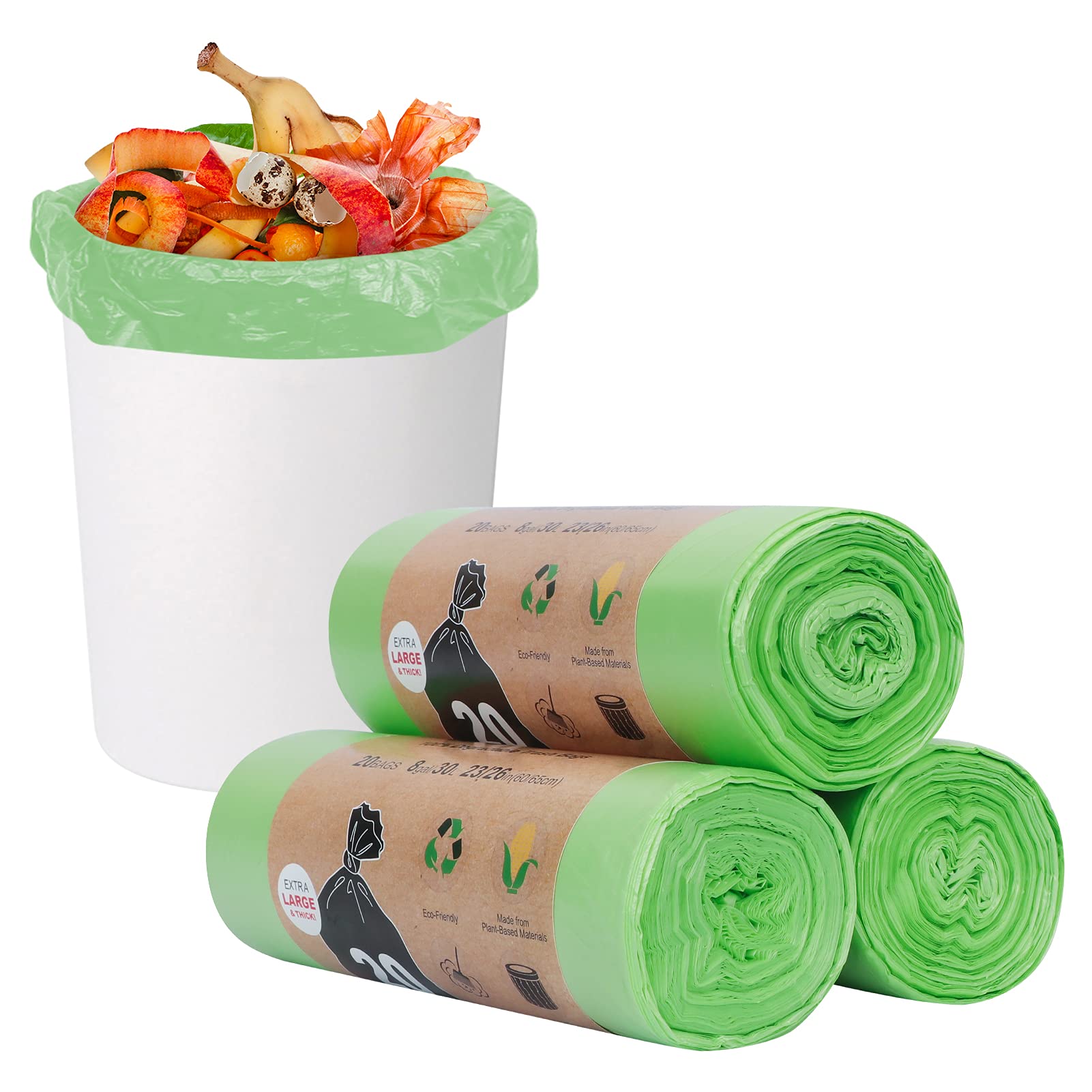 Toplive 8 Gallon Green Trash Bags - Heavy Duty Garbage Bags for Kitchen, Bathroom, Bedroom & Office Waste Bins | Leak Proof & Odor Control | Perfect for Home, Commercial & Outdoor Use