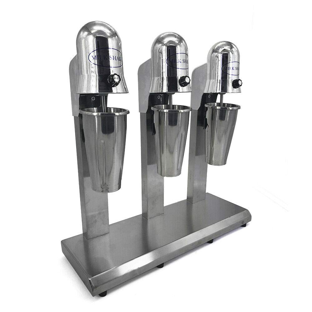Professional Stainless Steel Milkshake Maker with 3 Speeds - 800ml x3 Cups for Smoothies, Ice Cream & Fruit Blends - Commercial Countertop Blender for Shops, Cafes & Home Kitchens