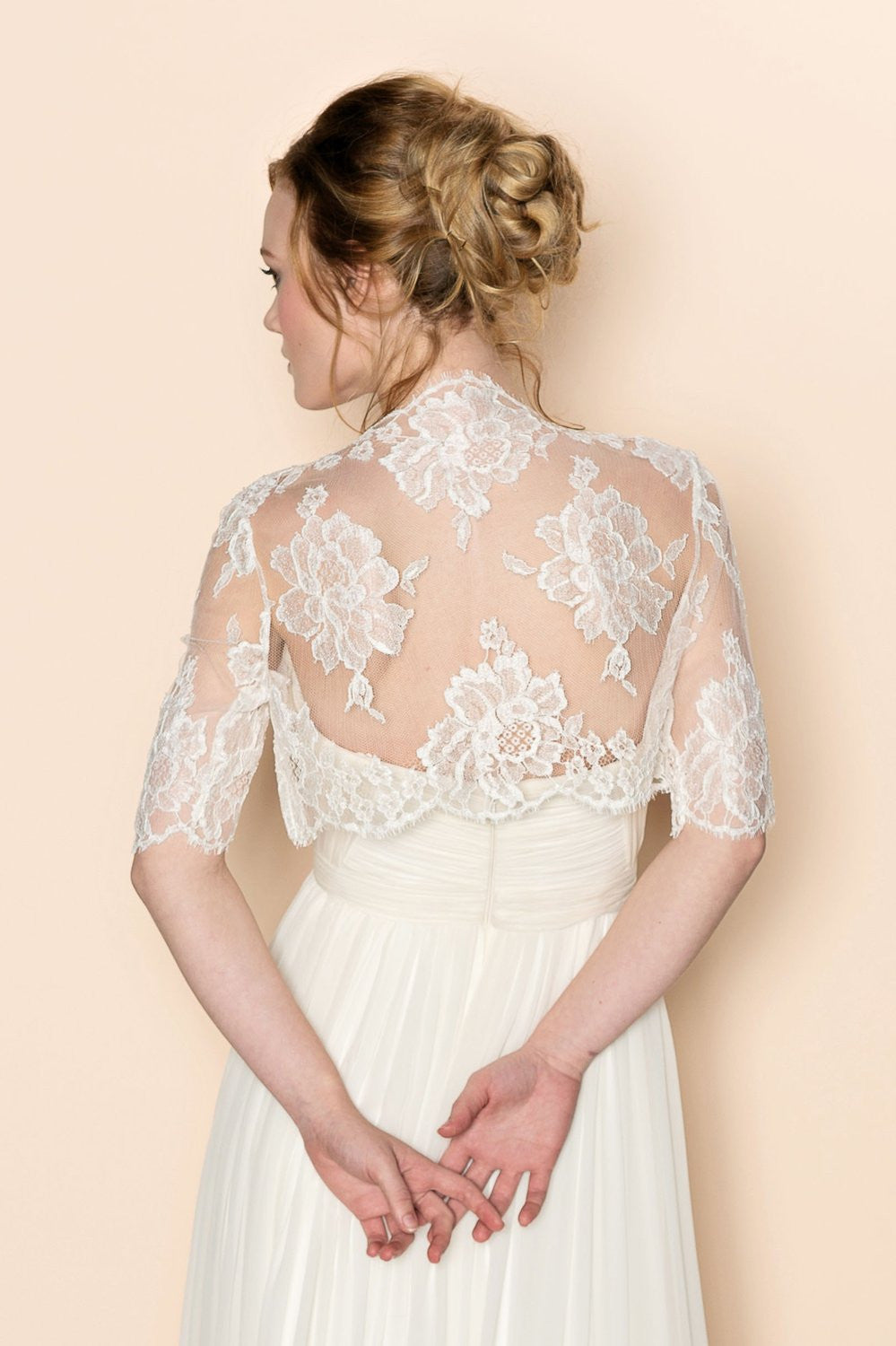 Roseline French Lace Tulle Bolero Cover Up - Off White Style 212 | Elegant Wedding Shawl, Bridal Shoulder Wrap, Evening Party Accessory