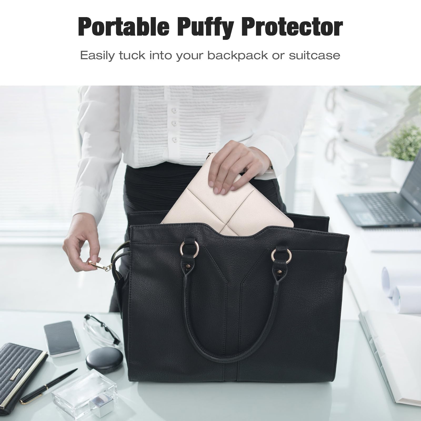 MoKo 11 Inch Tablet Sleeve Case - Premium PU Leather Puffy Protective Cover for iPad Pro 11 (M4/M2), iPad Air 10.9 (5th/4th Gen), iPad 10th Gen - Built-in Elastic Band, Lightweight & Durable - Perfect for Travel, Office & School Use (White)