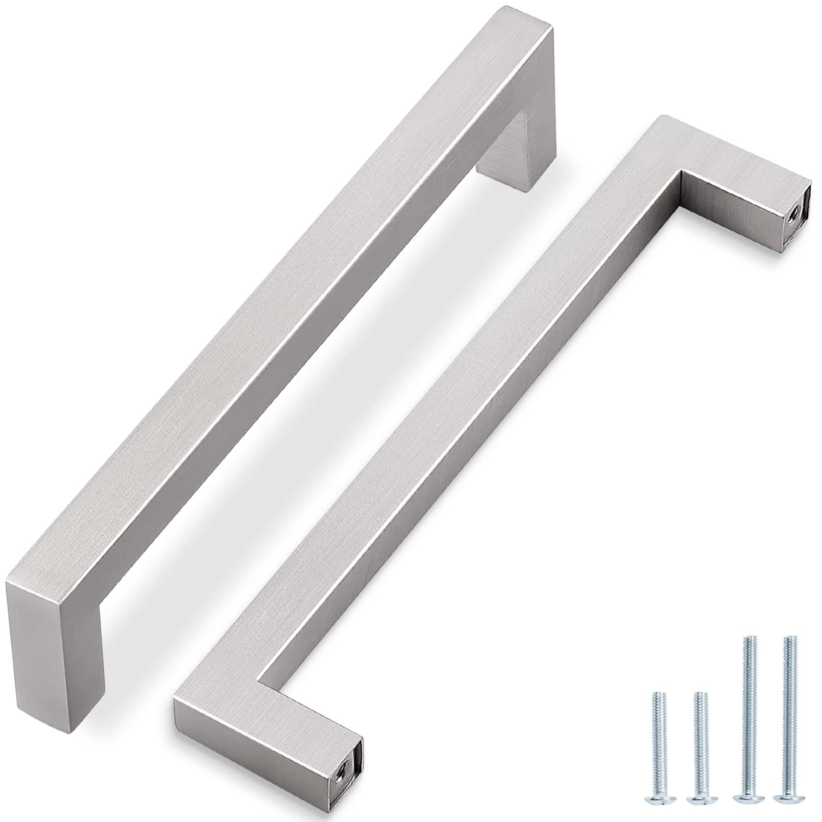 35 Pack Brushed Nickel Cabinet Pulls - 7.5 Inch Square Cabinet Handles for Kitchen, Dresser & Cupboard (Silver Modern Drawer Pulls Hardware) - Perfect for Home Renovation & Furniture Upgrade