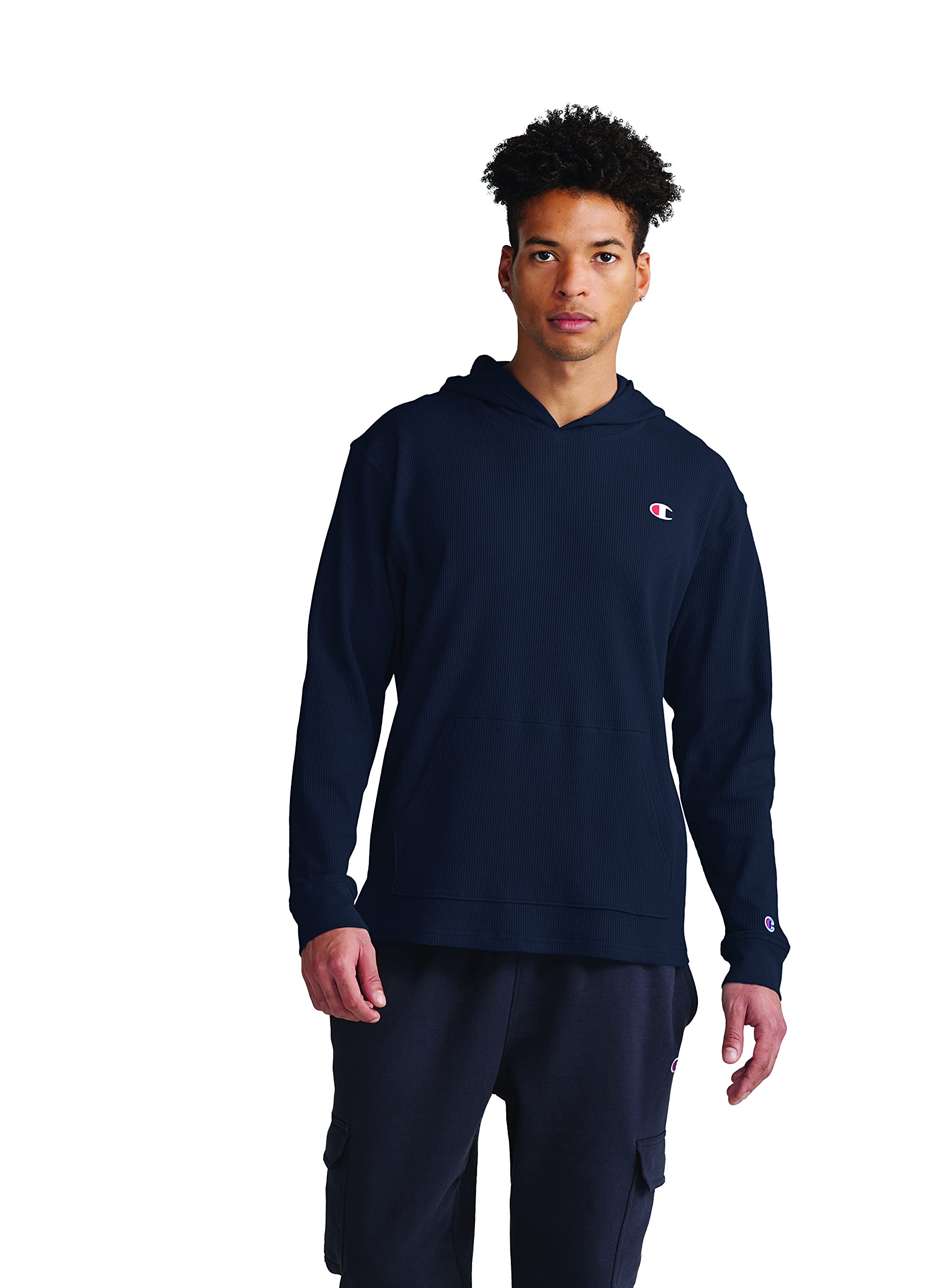 Champion Men's Waffle Knit Hoodie - Soft Cotton Logo Pullover Sweatshirt with Adjustable Hood | Casual Streetwear for Gym, Running & Everyday Wear