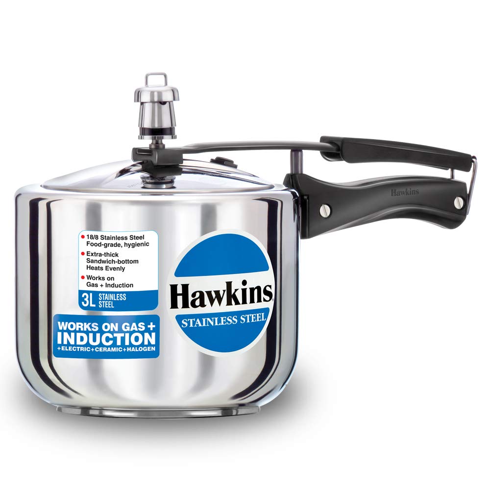 Hawkins B33 Stainless Steel Pressure Cooker - 3L Small Silver Pot for Fast Cooking, Steaming & Canning | Perfect for Home Kitchens, Camping & Meal Prep