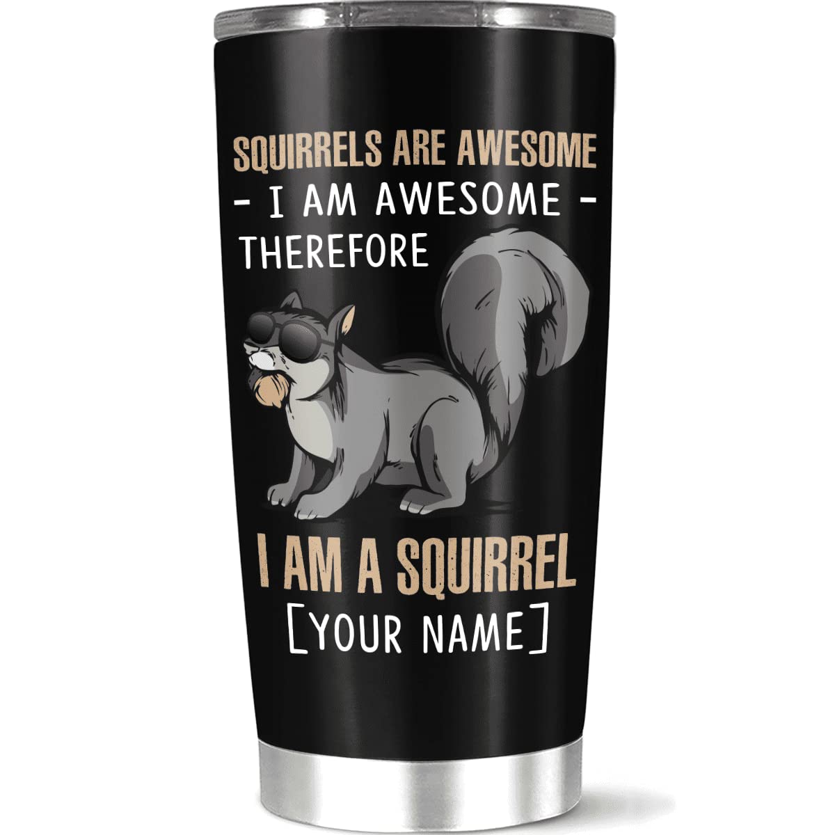 Personalized 'I Am An Awesome Squirrel' Stainless Steel Tumbler - 20oz & 30oz Vacuum Insulated Coffee Cup with Custom Name - Perfect Gift for Kids, Travel, Holidays & Squirrel Lovers - Great for Office, Camping & Outdoor Adventures