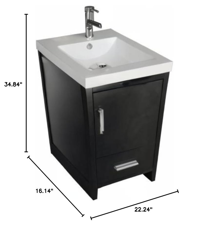 18 Inch Modern White Bathroom Vanity Set with Undermount Resin Sink - MDF Wood Cabinet & Black Countertop for Small Bathroom Remodel, Powder Room Upgrade or Master Bath Makeover