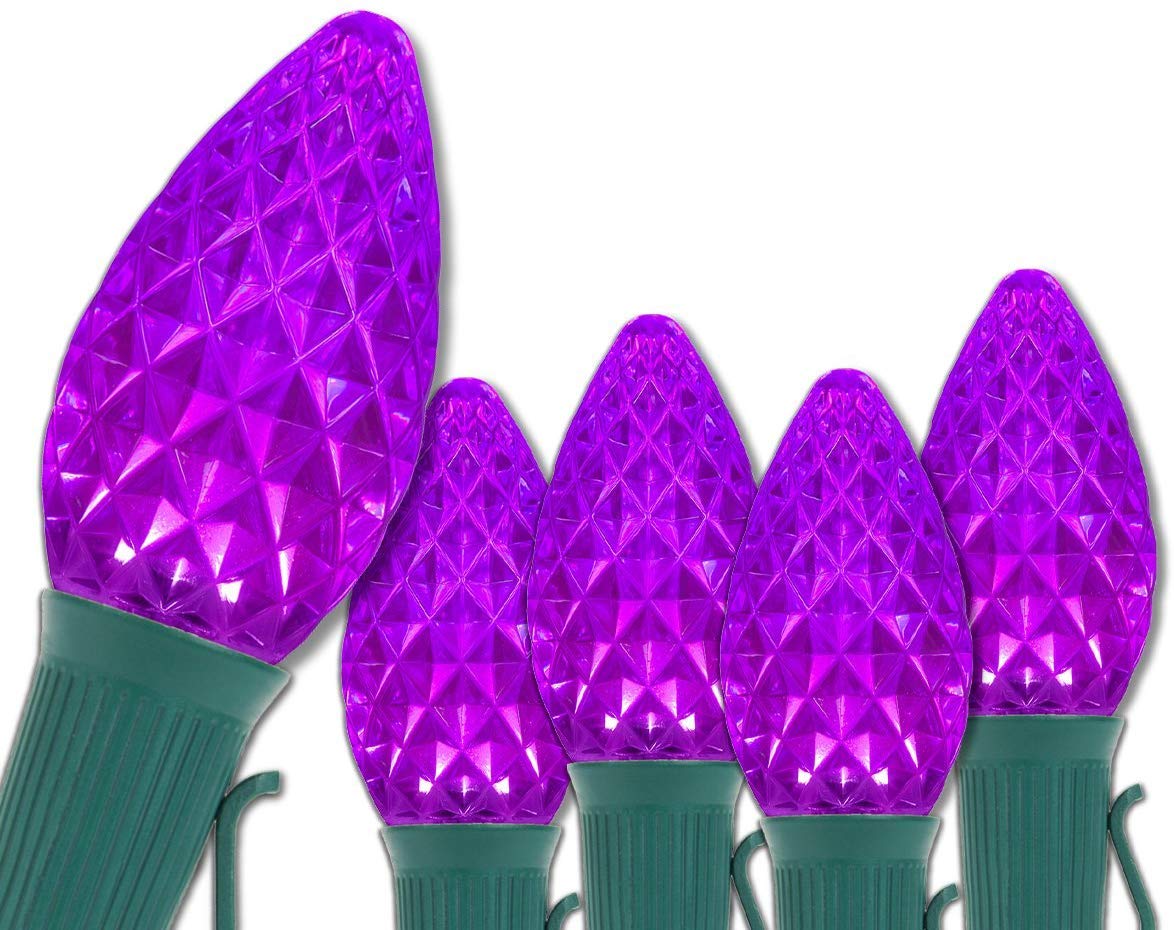 C7 OptiCore Commercial Christmas Lights – 100 LED String Lights, 100 ft Outdoor Holiday Lights with Green Wire (Purple Bulbs) for Roof, Tree, and House Decorations