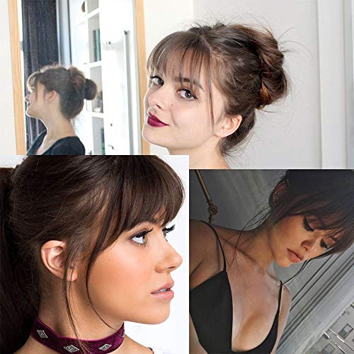 100% Real Human Hair Clip in Bangs - Dark Brown & Natural Black Wispy Bangs Hair Extensions with Temple Clip for Women | Perfect for Daily Wear, Cosplay & Hairstyle Transformations