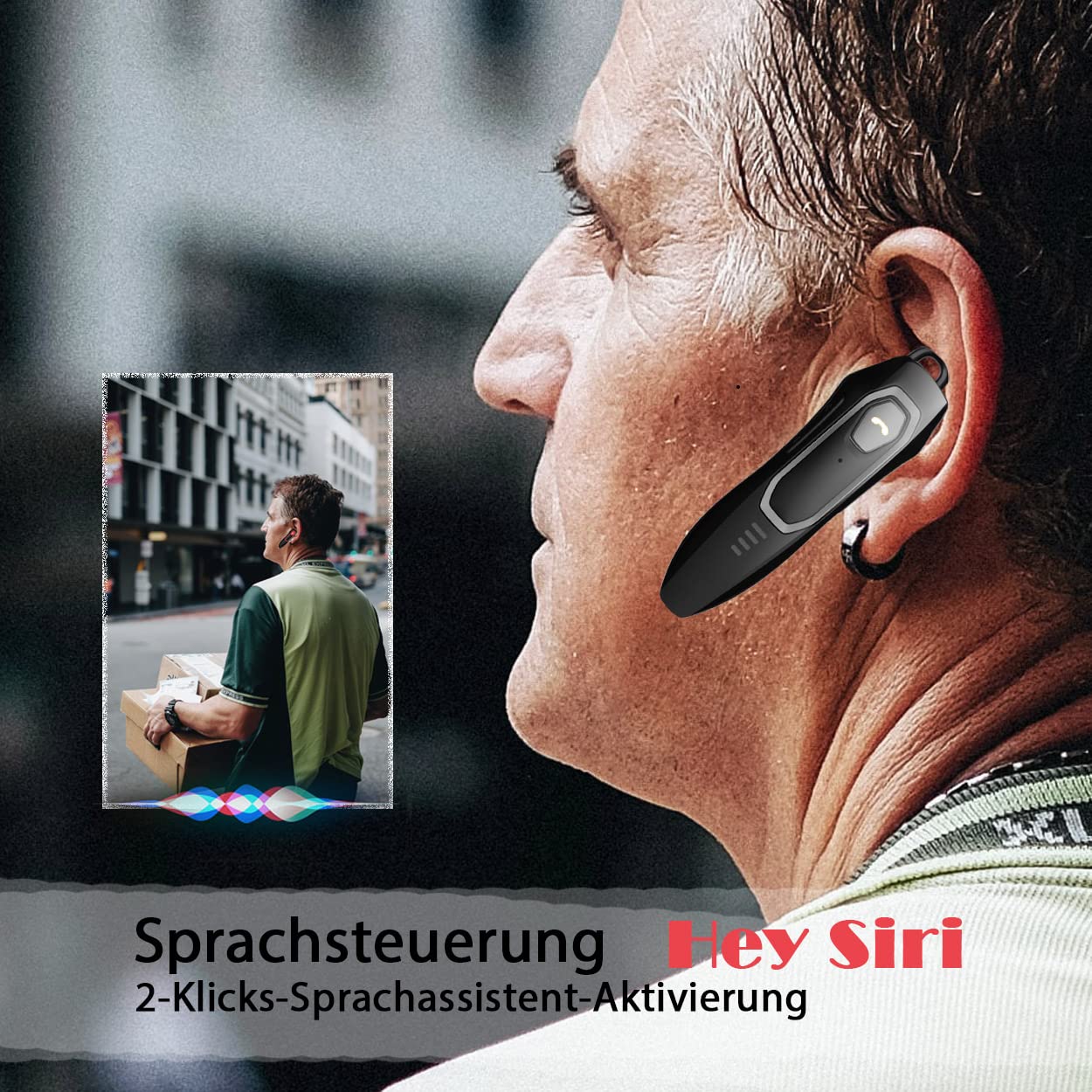 Micool Trucker Bluetooth Headset with Noise Cancelling - 30 Hours Talk Time, Wireless Hands-Free Earpiece for iPhone & Android - Perfect for Truck Drivers, Call Centers & Office Workers